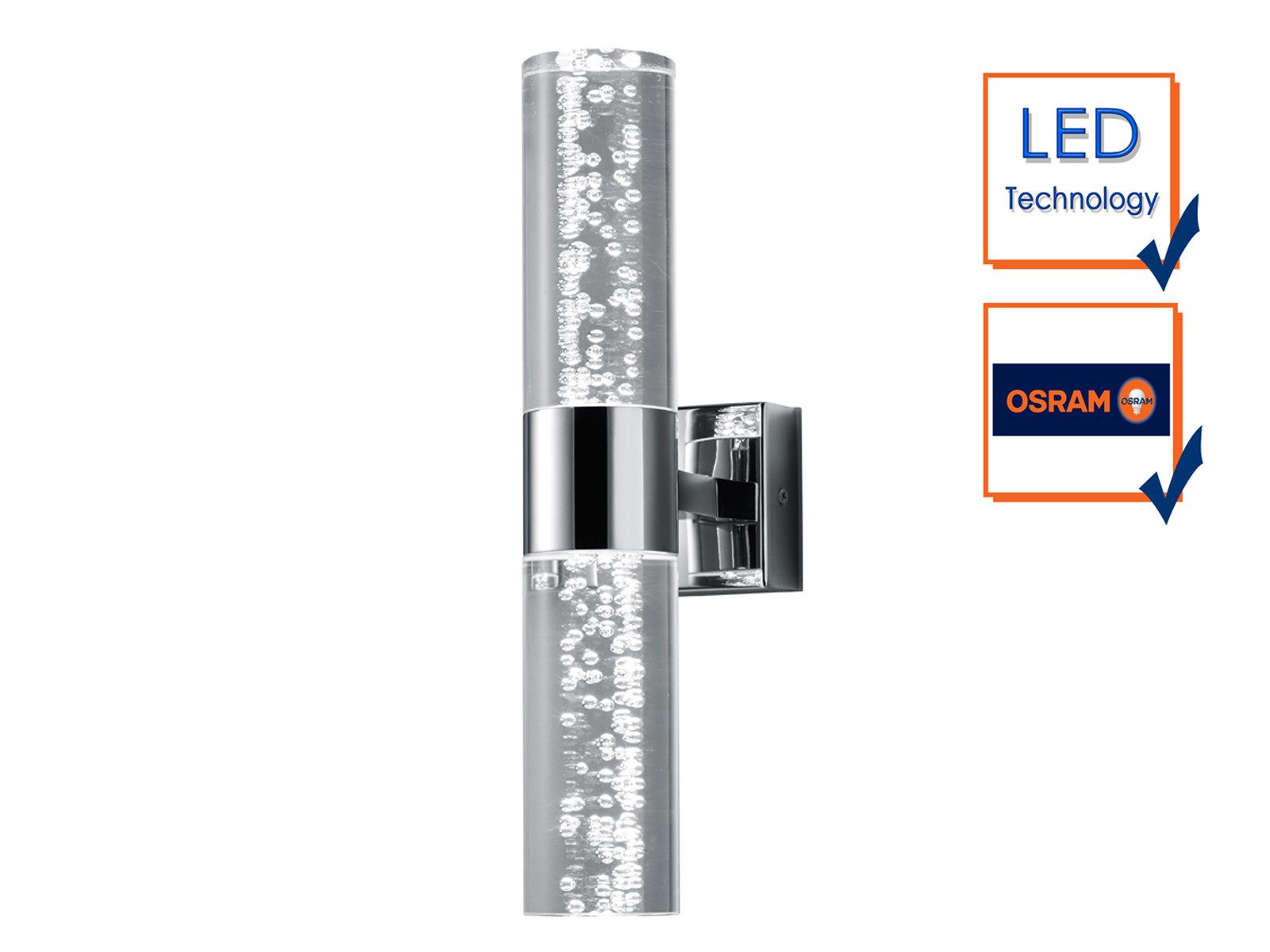 TRIO Leuchten LED Wandleuchte, Up & Down Beleuchtung, LED fest integriert, Warmweiß, Bad-Lampe aus Metall mit Bubble Optik, Wand innen, Gäste WC Höhe: 30cm