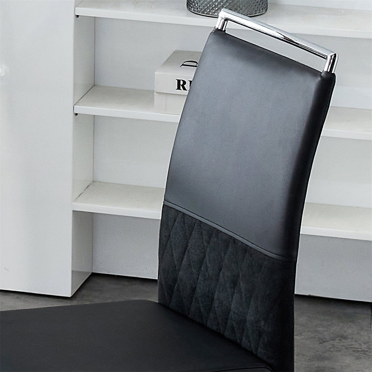 PU XDeer Rücken aus Rückenlehne Esszimmerstuhl Leinen,hoher Schwarz gepolstert Esszimmerstühle,Bürostuhl,Querstreifen Design, 2er Set und Side Chair Rücklehne