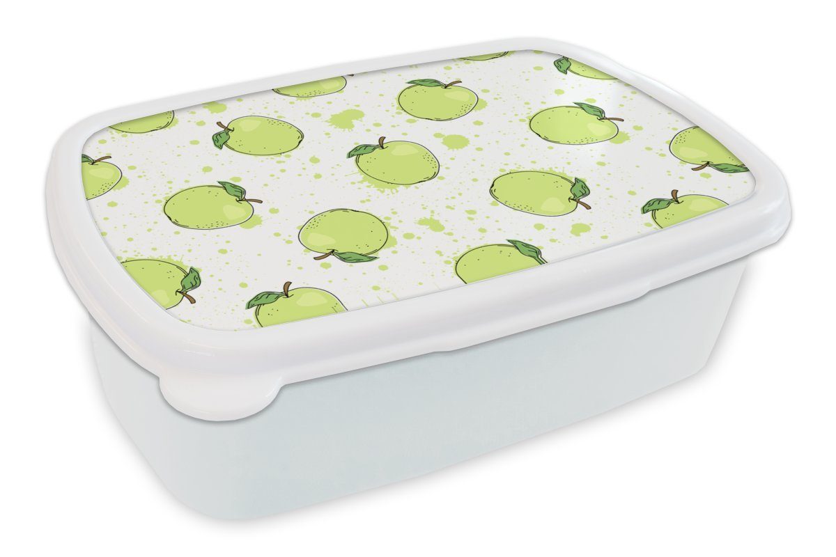 MuchoWow Lunchbox Aquarell - Apfel - Grün - Muster, Kunststoff, (2-tlg), Brotbox für Kinder und Erwachsene, Brotdose, für Jungs und Mädchen weiß