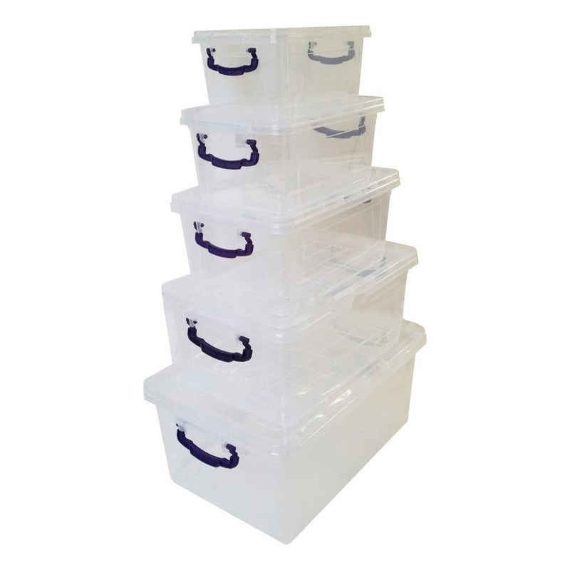 Centi Aufbewahrungsbox 5er Set Klarsichtbox mit Deckel - transparent - Aufbewahrungsbox Box (Set, 5 St., 5er Set Boxen mit Deckel), Clickverschluss, lebensmittelecht, stapelbar, verstärkter Boden