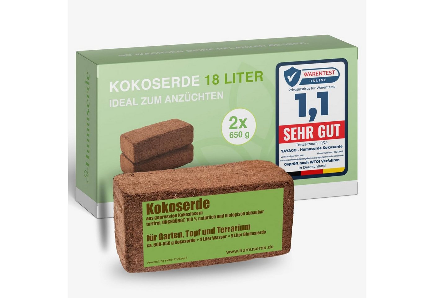 yayago Blumenerde yayago Kokoserde Humuserde gepresste Blumenerde Ziegel Terrarium, Gepresste Kokoserde für 9, 18, 54, 90, 108 oder 216 Liter Erde