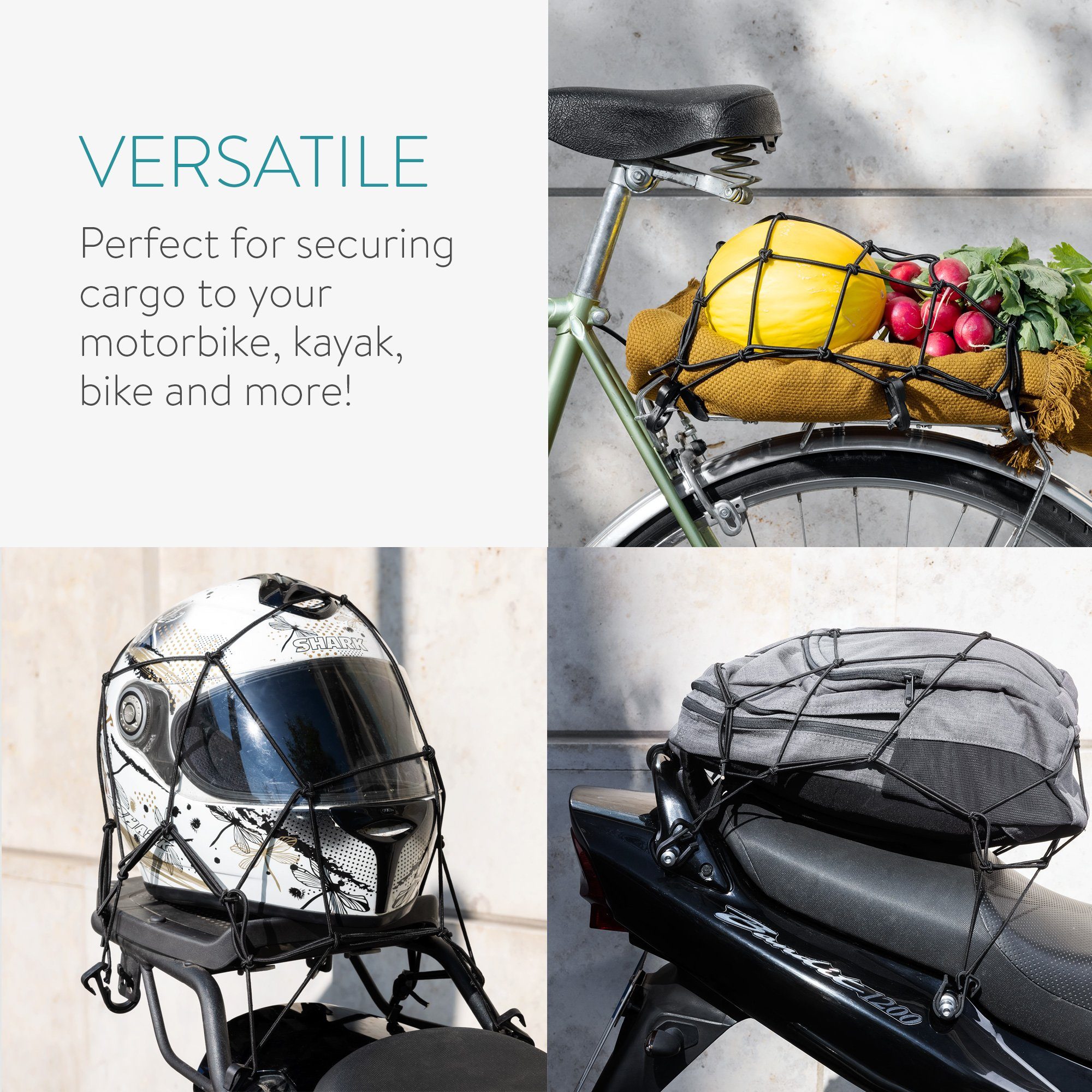 Thumbnail - Navaris Schutznetz 2x Gepäcknetz Motorrad mit 12x Haken - 39,8 x 39,8cm, (2-St)