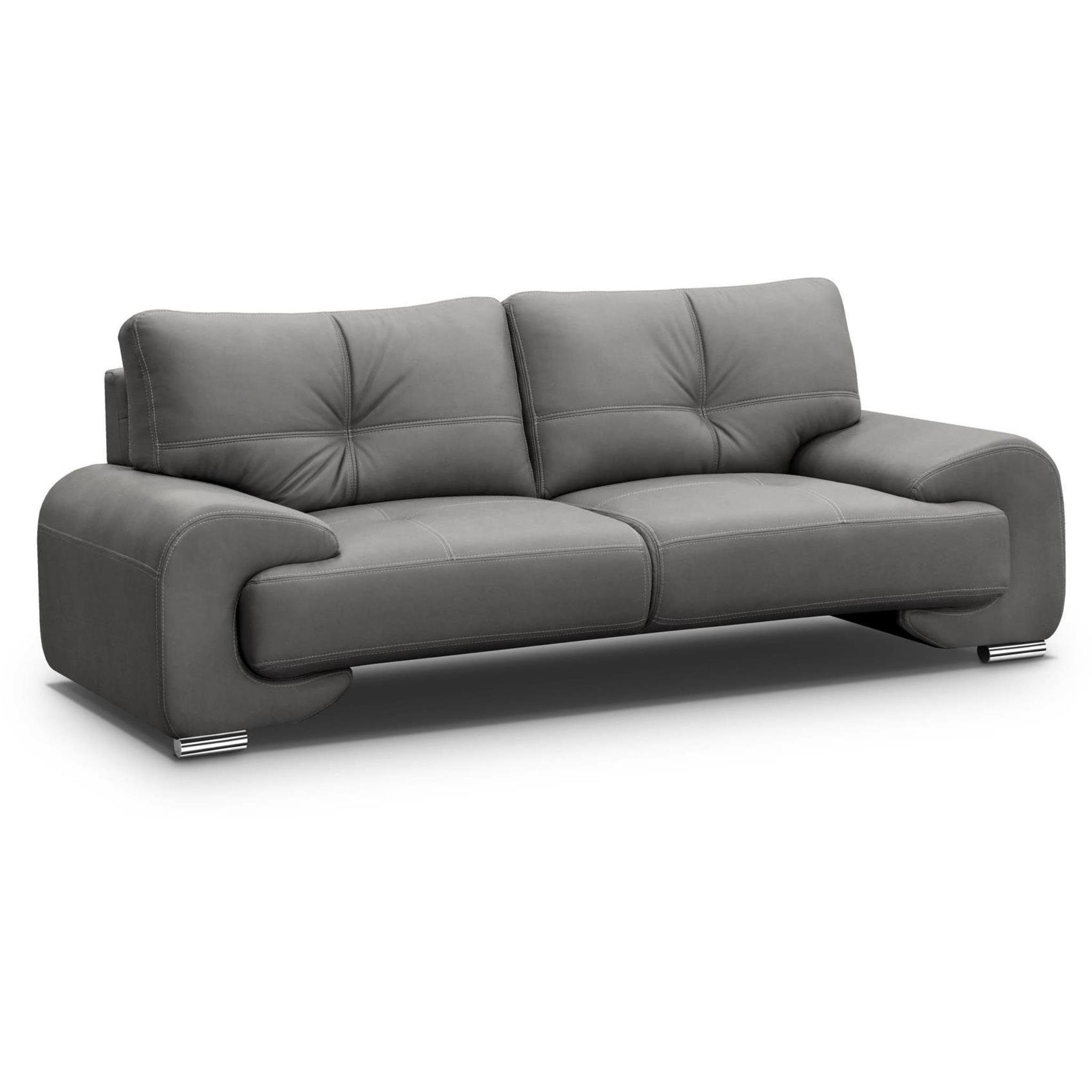 Beautysofa 3-Sitzer Maxime lux, 3-Sitzer 88) Sofa modernes Grau dekorativen Wellenunterfederung, im mit (vega Dreisitzer mit Design, Nähten, Kunstleder