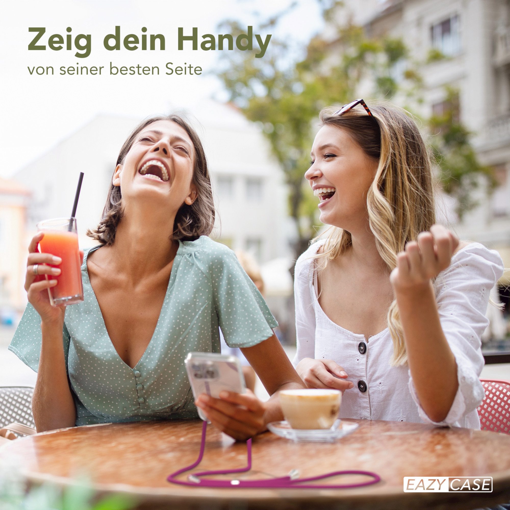 EAZY CASE Handykette mit Magsafe Hülle für Apple iPhone 16 Pro 6,3 Zoll, Slimcover Festival Hülle Band Handyketten induktive Umhängehülle Pink