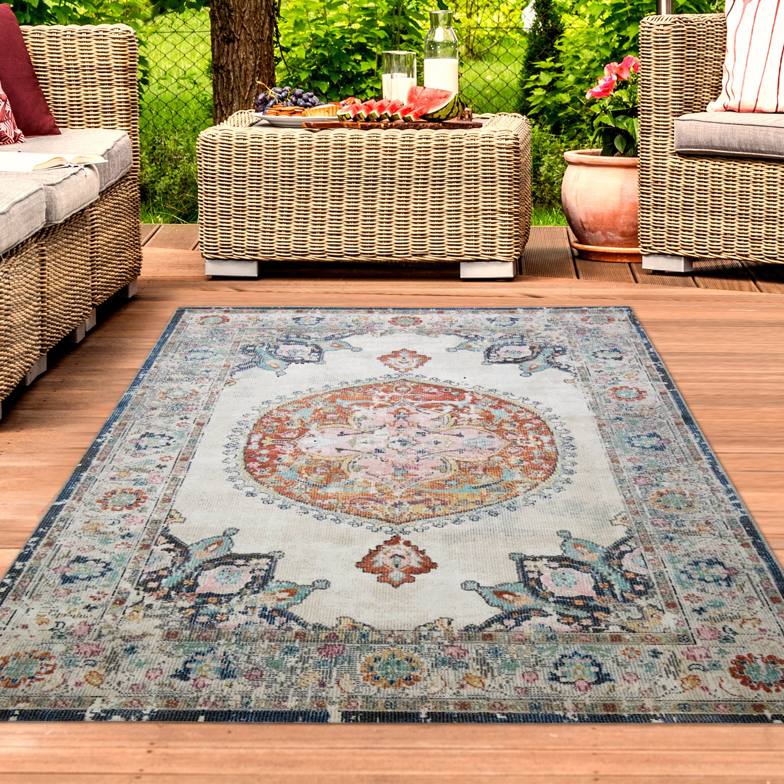 TeppichHome24 Outdoorteppich Teppich Outdoor Vintage bunt, Rechteckig