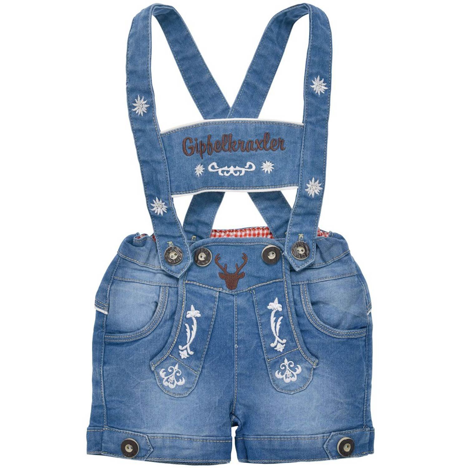 BONDI Trachtenlederhose BONDI Baby Jungen Jeans Latzshort 'Gipfelkraxler'