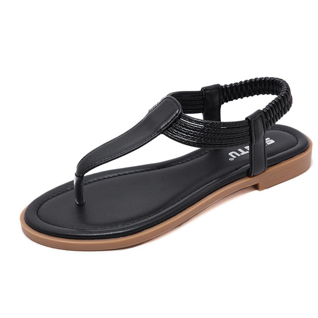 YOOdy~ flache böhmische Riemchensandale Damen-Sommer-Sandalen Mode flache Riemchensandale Schwarz