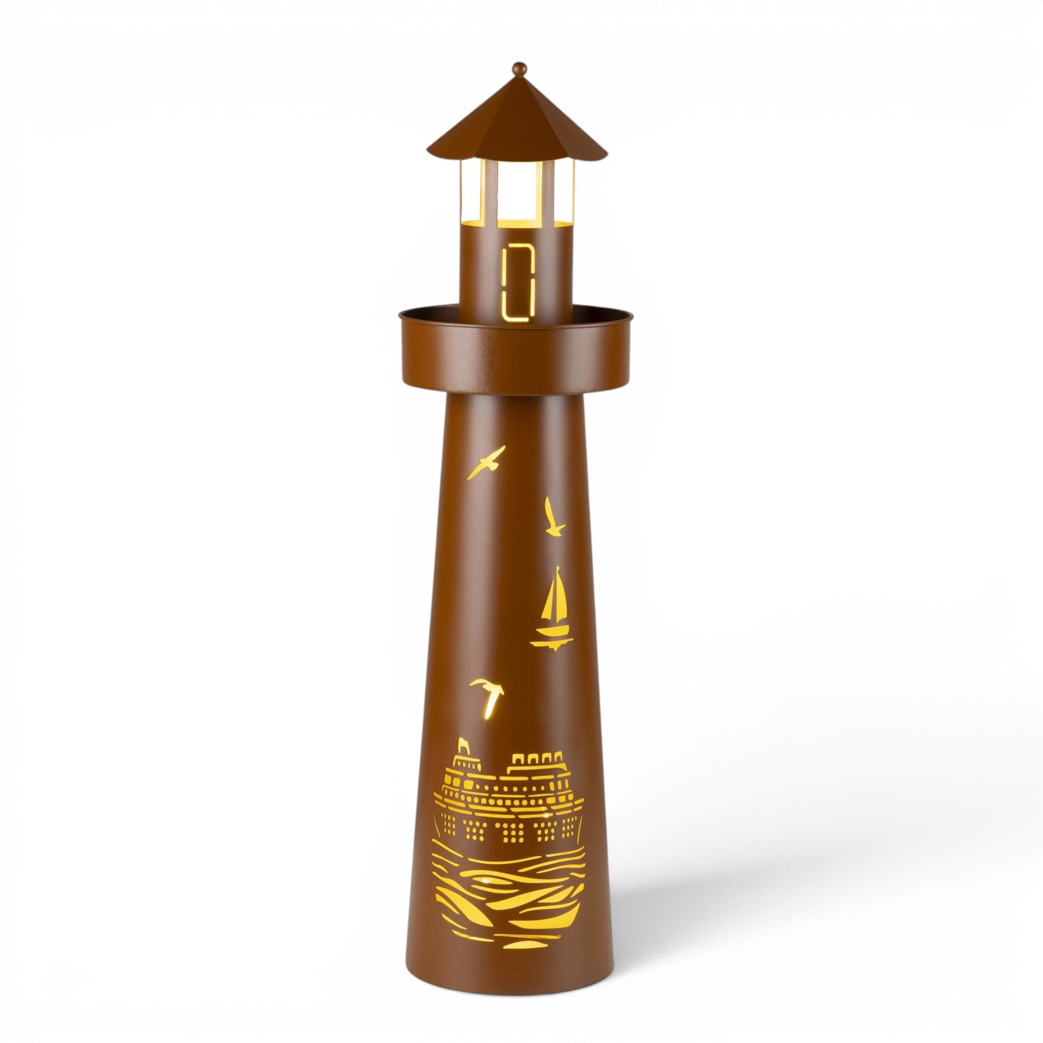 Meinposten Gartenleuchte Leuchtturm LED Rostoptik Maritim Gartenbeleuchtung 80x20 cm, LED fest integriert