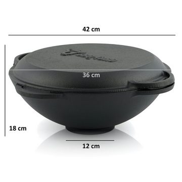 BBQ-Toro Wok Gusseisen Kazan mit Kazan Ofen Ø 35 cm, Gusstopf mit Deckel, Gusseisen (Set, 2-tlg., Gusseisen Kazan mit Kazan Ofen Ø 35 cm), Praktisches Set aus Kazan und Kazan Ofen