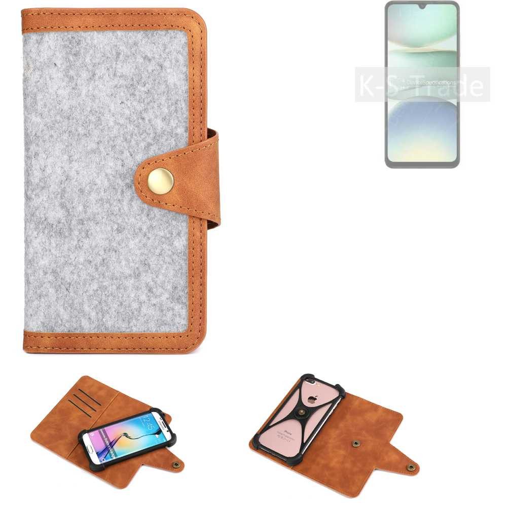 K-S-Trade Handyhülle für Xiaomi Redmi A5, Handyhülle Schutzhülle Filz-Hülle Kunst-Leder hellgrau braun