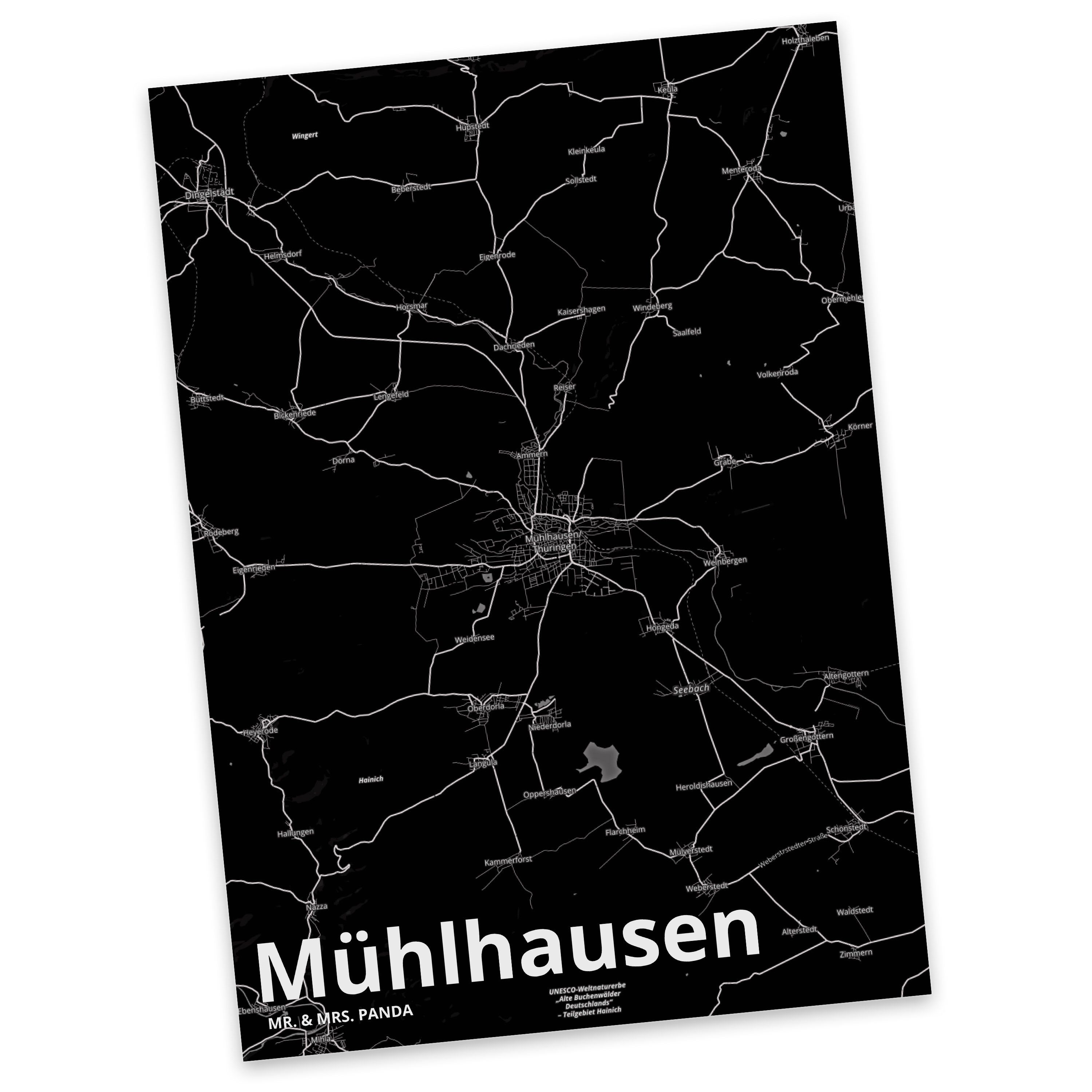 Mr. & Mrs. Panda Postkarte Mühlhausen - Geschenk, Städte, Geschenkkarte, Dorf, Grußkarte, Stadt