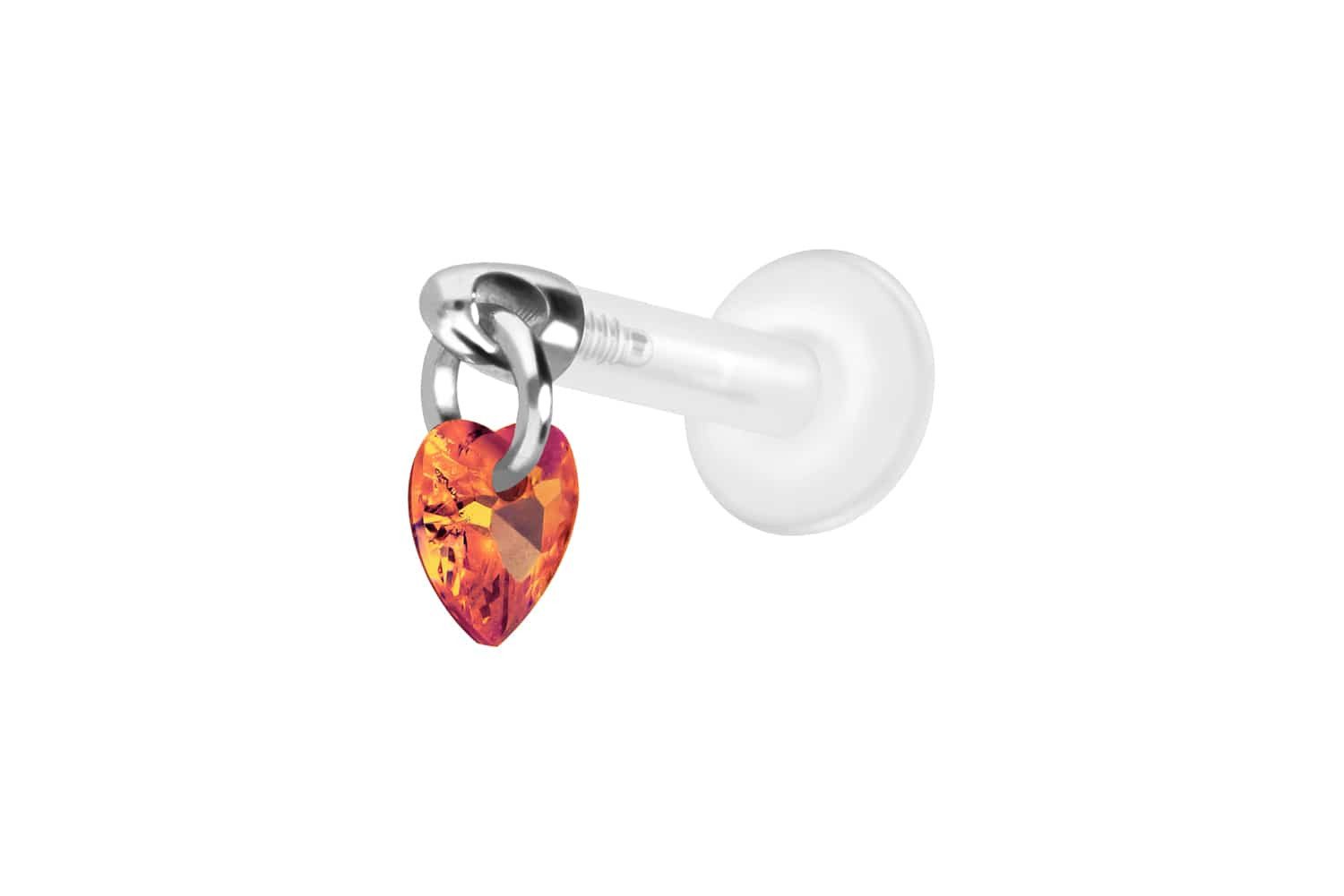 PIERCINGLINE Piercing-Set PTFE Labret mit Innengewinde + Titan-Aufsatz KRISTALLHERZ (Labrets, 1-tlg)