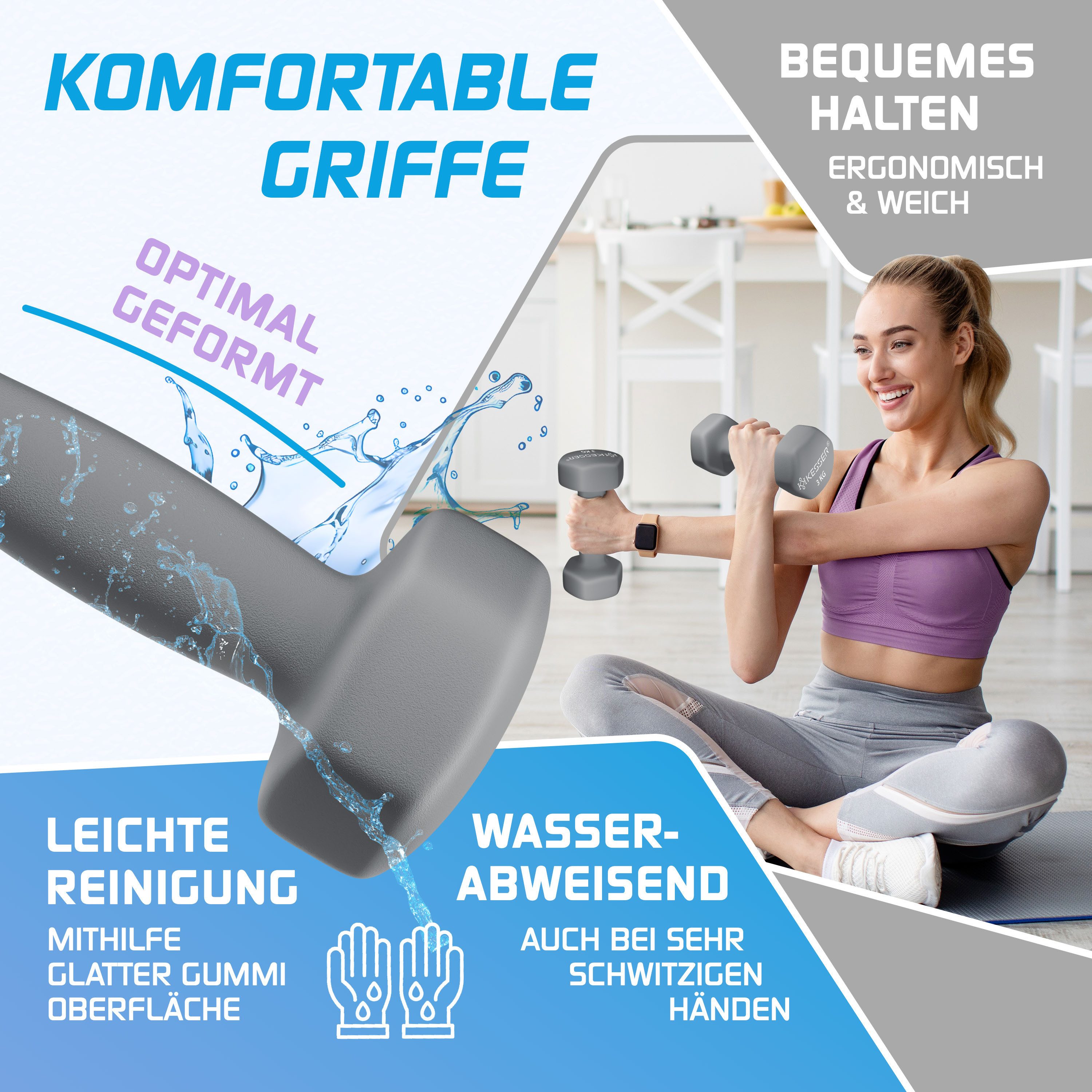 KESSER Hantel-Set, (12 kg Set 2 x (1+2+3)kg), Kurzhantel Gymnastikhanteln mit Ständer Aufbewahrung