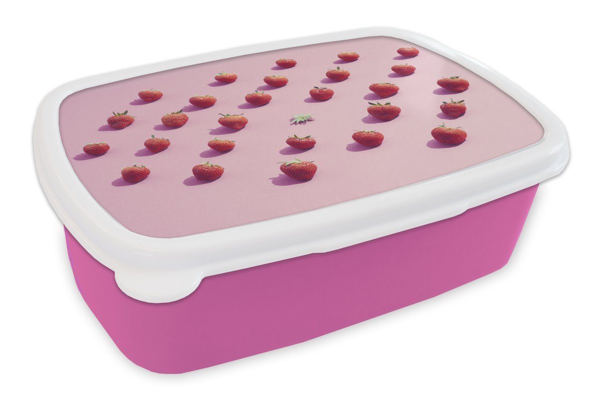 MuchoWow Lunchbox Erdbeere Kunststoff, Rosa (2-tlg), für - Mädchen, Brotdose Kunststoff Obst, - Kinder, Snackbox, Erwachsene, Brotbox