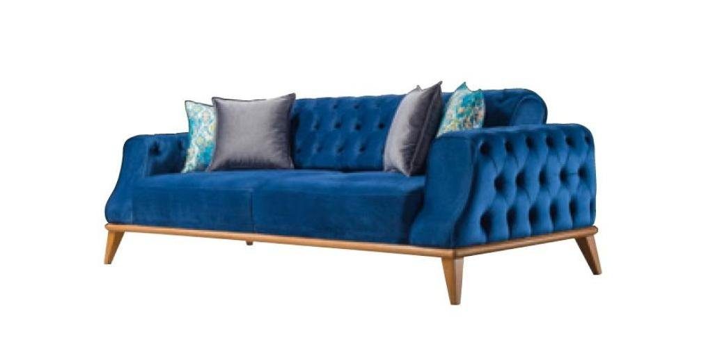 JVmoebel Sofa, Sofa 3 Sitzer Blau Wohnzimmer Klassische Design Chesterfield