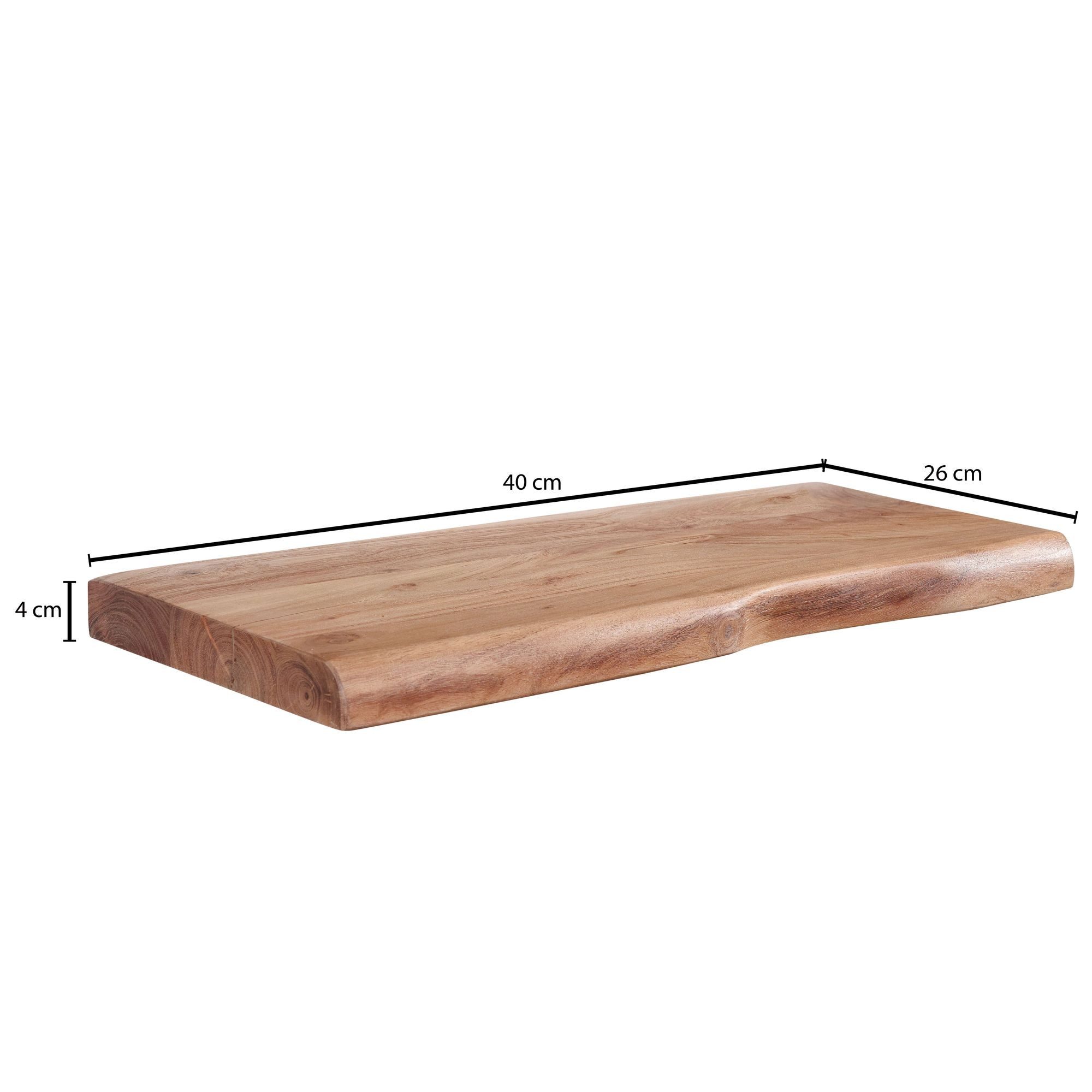 FINEBUY Wandregal FB31351 Baumkante Akazie Holz Schweberegal Regal Massiv Hängeregal, mit Baumkante Akazie Massivholz 40 cm hängend, Hängeregal schwebend, Schweberegal Wand Wohnzimmer