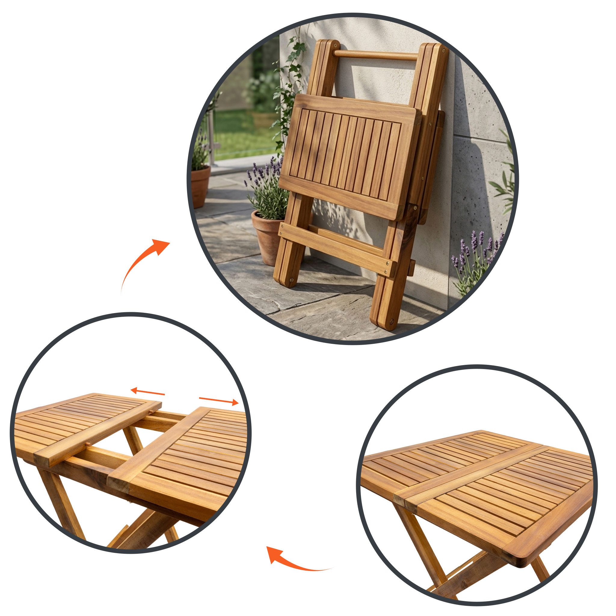 Spetebo Gartentisch Akazien Gartentisch geölt - 50cm - Holz Klapptisch (Stück, 1-St., Klapptisch), Klappbarer Beistelltisch für Balkon Terrasse und Garten – Bild 4 von 5