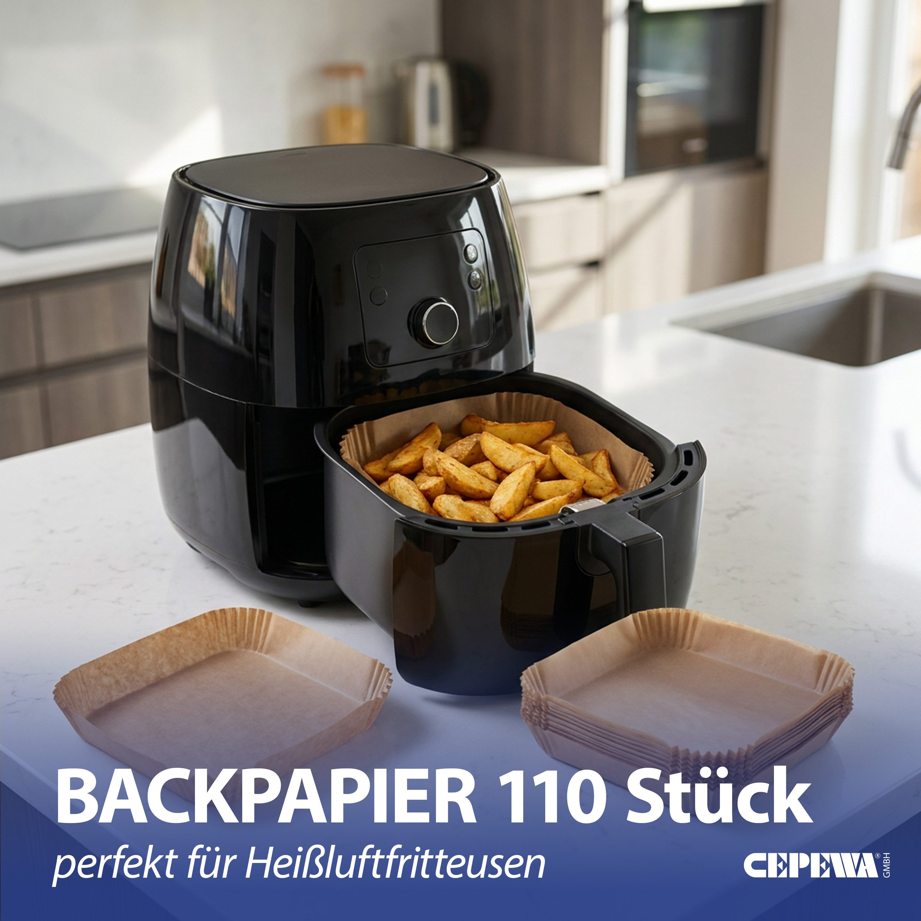 CEPEWA Backpapier Backpapier für Air Fryer Backofen 20-24cm 110Stück 24x24x4,5cm