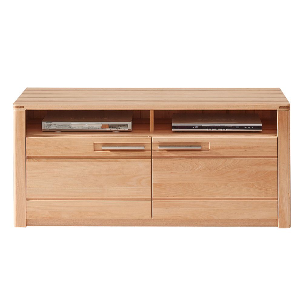 Lomadox Lowboard NEWTON-36, Front Kernbuche massiv, 2 offene Fächer, B/H/T ca. 131/58/45 cm