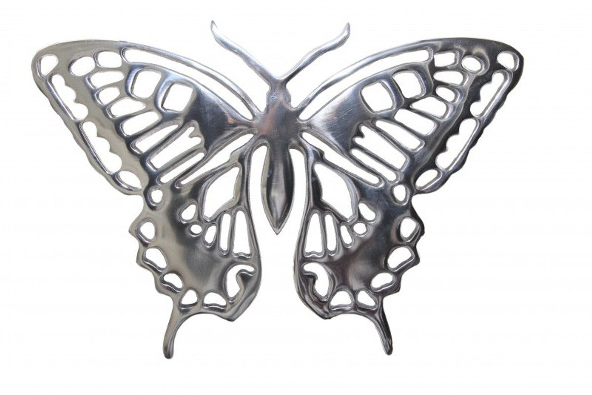 Casa Padrino Dekoobjekt Riesiger Designer Schmetterling aus poliertem Aluminium, Silber, H 29 cm, B 41 cm - Wandfigur, Wanddekoration Aluminium