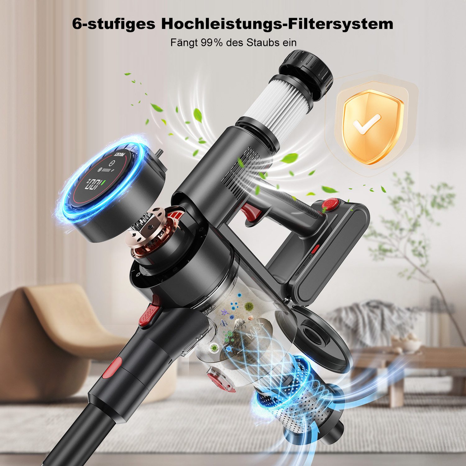 PRASKY Akku-Hand-und Stielstaubsauger Kabelloser Tierhaar Staubsauger für Sofa, Kleidung & Teppich, 550 W, mit Beutel, Staubsauger Kabellos