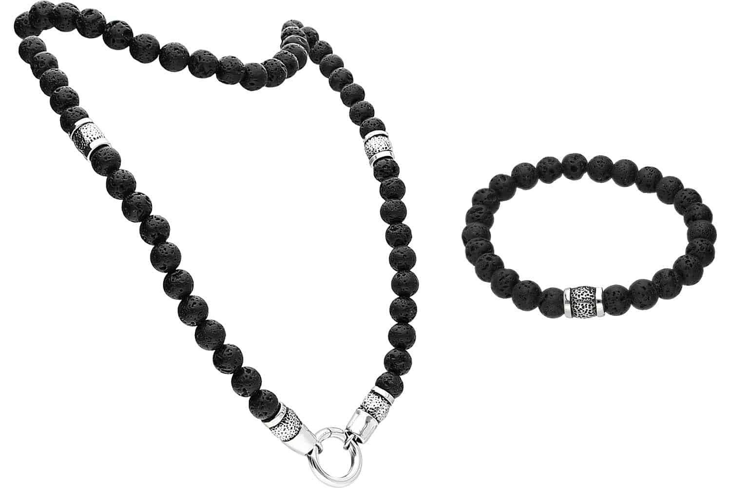FILANGO Gliederkette SET Lavastein Kugelkette + Kugelarmband CHIRURGENSTAHLSEGMENTE (Ketten)