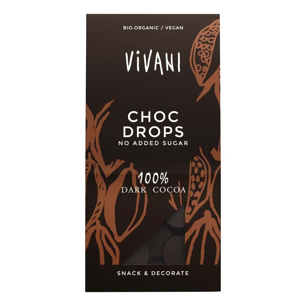 Vivani Süßigkeit Schokoladendrops - Choc Crops 100% Cacao 100g