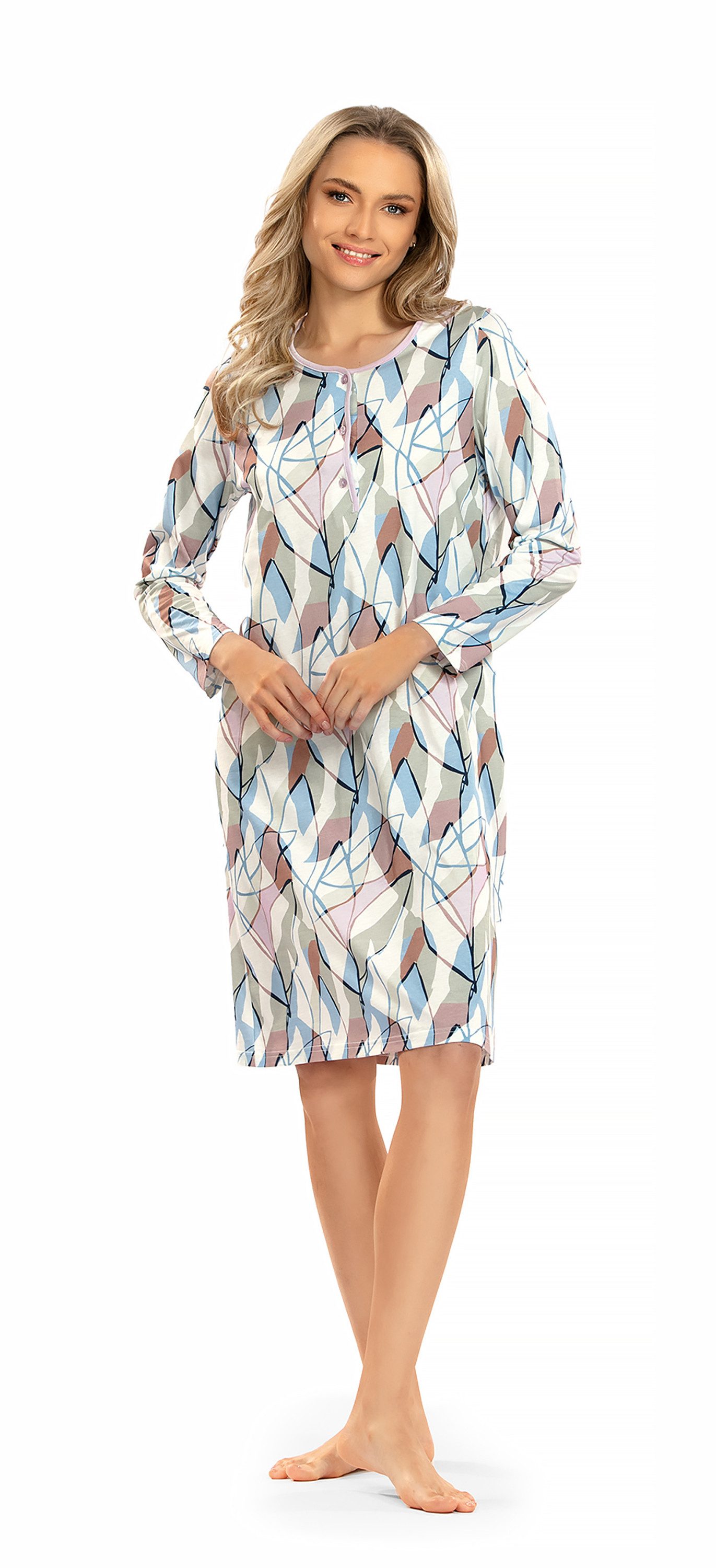 comtessa Nachthemd Ascafa Damen Nachthemd Langarm Knopfleiste Mehrfarbig
