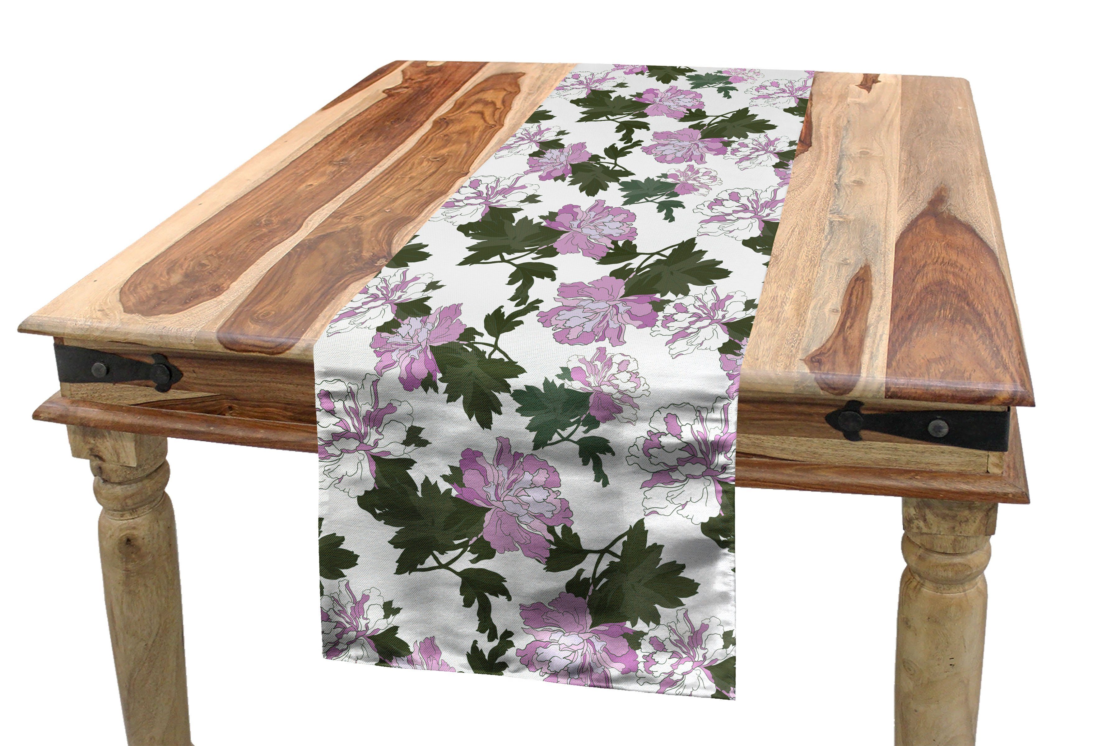 Abakuhaus Tischläufer Esszimmer Küche Rechteckiger Dekorativer Tischläufer, Pfingstrose Violette Töne Blumen-Blüten