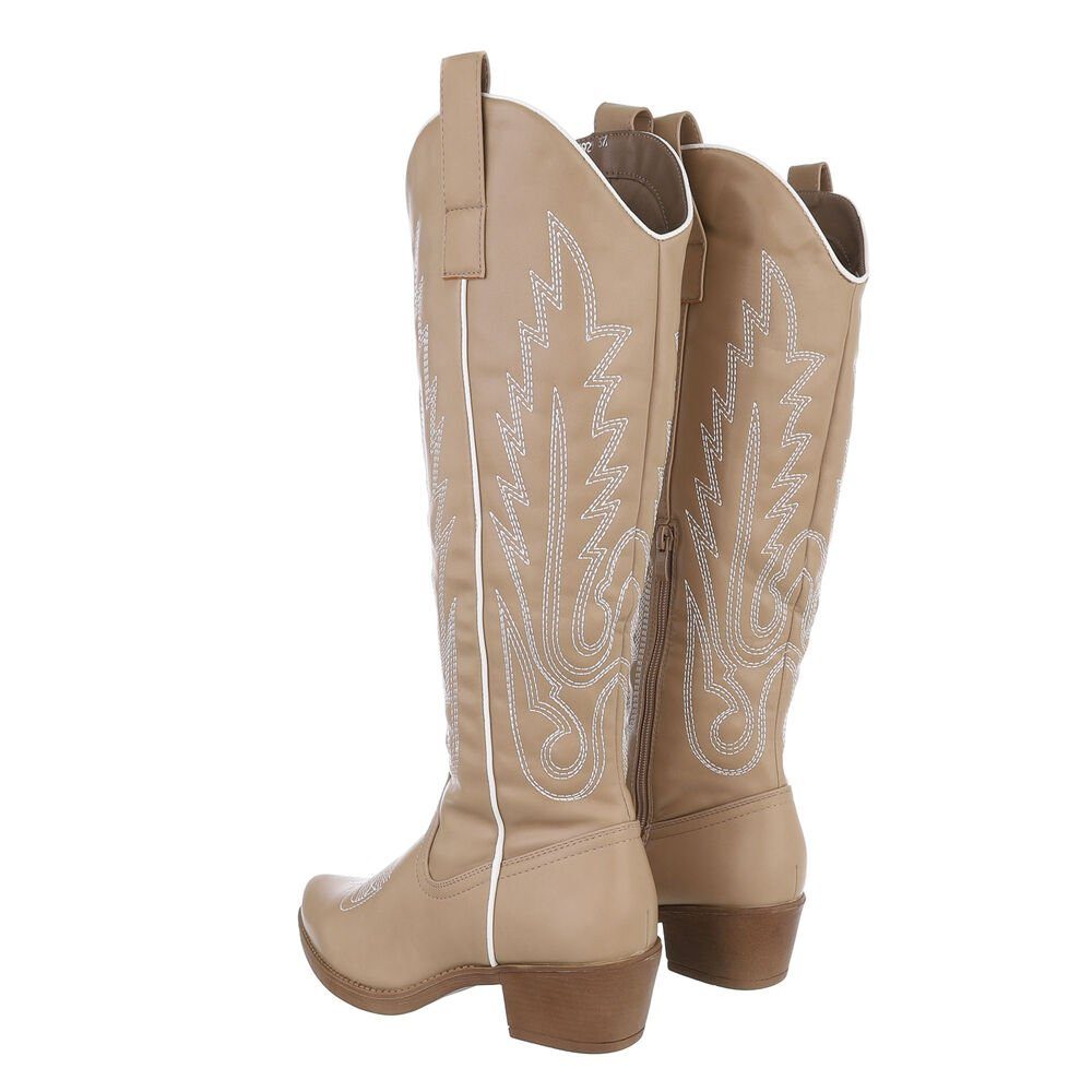 Ital-Design Damen Cowboyboots Western Westernstiefel Blockabsatz Western- & Bikerstiefel in Hellbraun