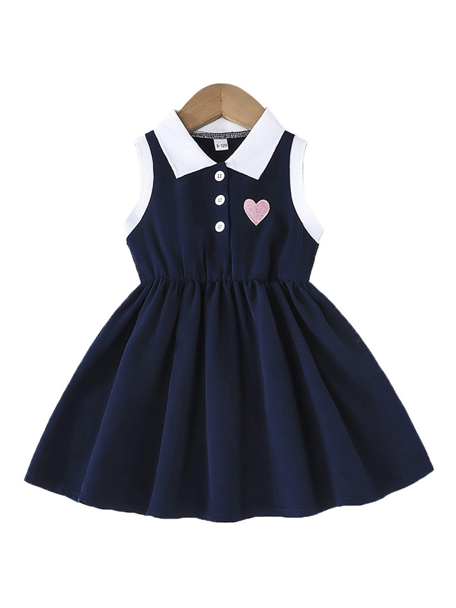 Lapastyle Sommerkleid Mädchen Babykleidung, sportliches A-Linien-Kleid mit Stehkragen (1-tlg) Lässiges Alltagskleid im Color-Blocking-Stil mit Herzstickerei