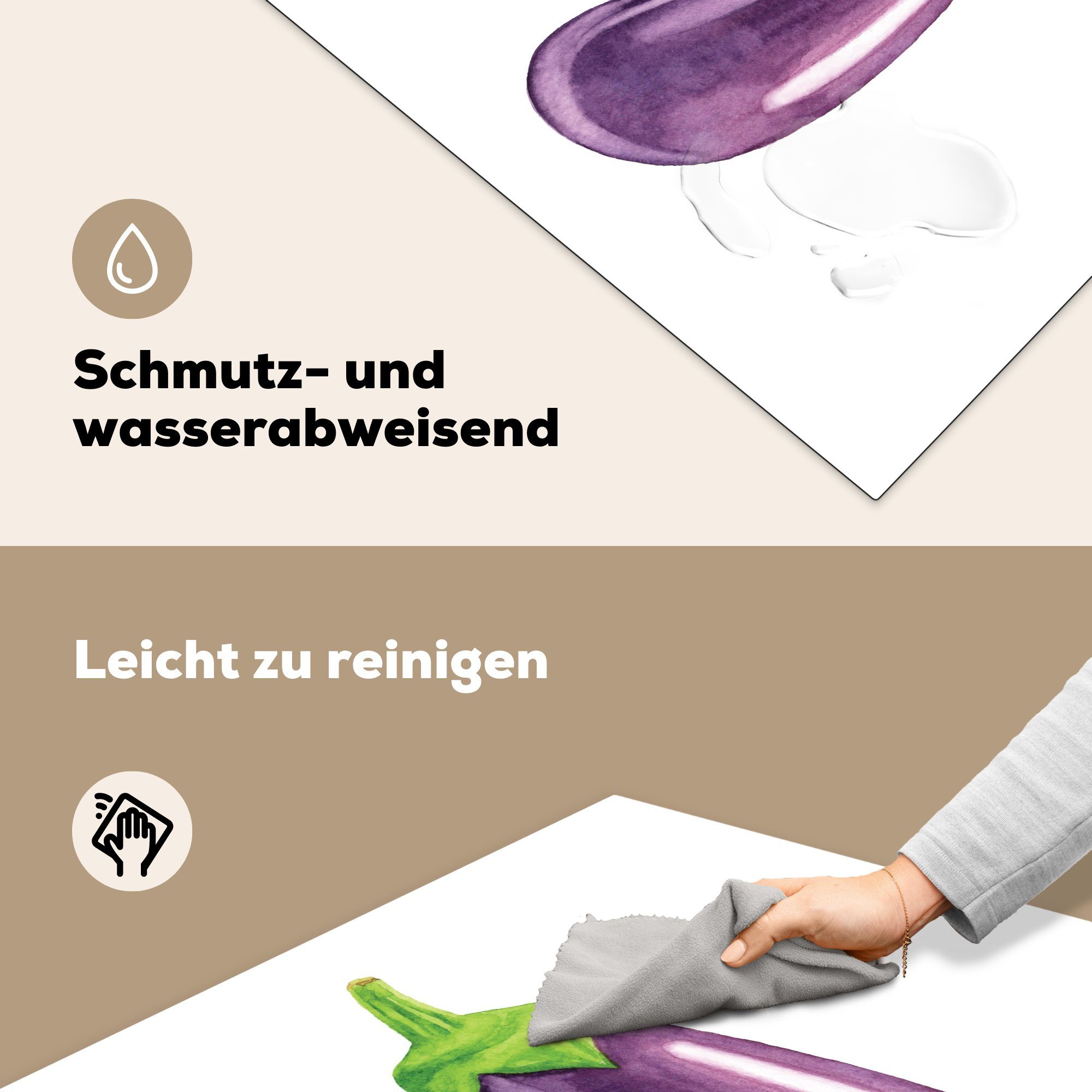 küche Aubergine Arbeitsplatte MuchoWow Violett, für Aquarell (1 Ceranfeldabdeckung, 78x78 Herdblende-/Abdeckplatte cm, - - Vinyl, tlg),