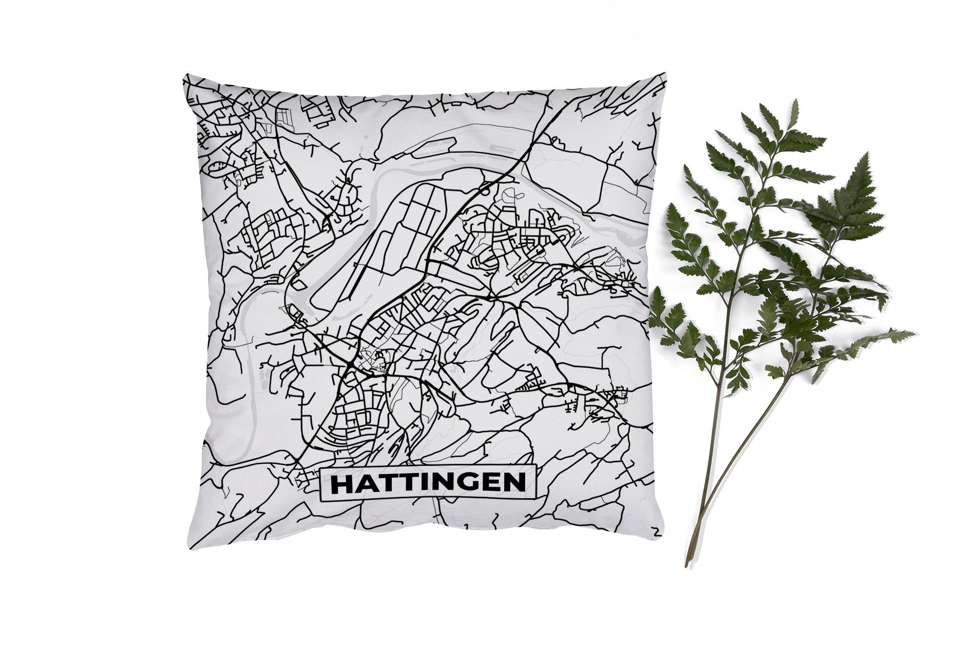 MuchoWow Dekokissen Hattingen - Stadtplan - Karte, Zierkissen mit Füllung für Wohzimmer, Schlafzimmer, Deko, Sofakissen