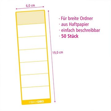 itenga Etiketten itenga 50x Ordnerschild GELB Aufkleber aus Haftpapier 6,0 x 19,0 cm