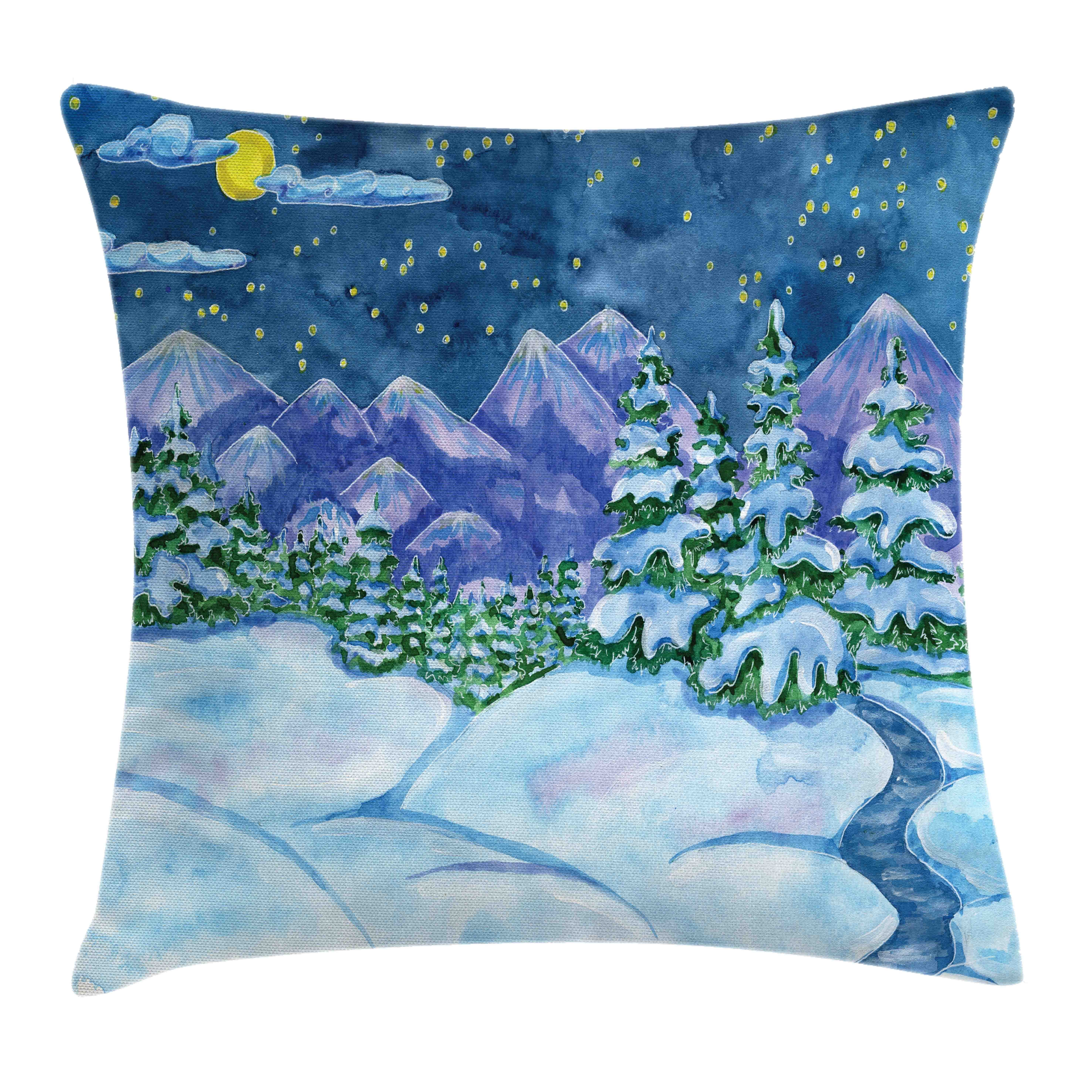Kissenbezüge Reißverschluss Kissenhülle mit Farbfesten Farben Beidseitiger Druck, Abakuhaus (1 Stück), Weihnachten Winter-Ansicht Schnee auf Bäume | Kissenbezüge