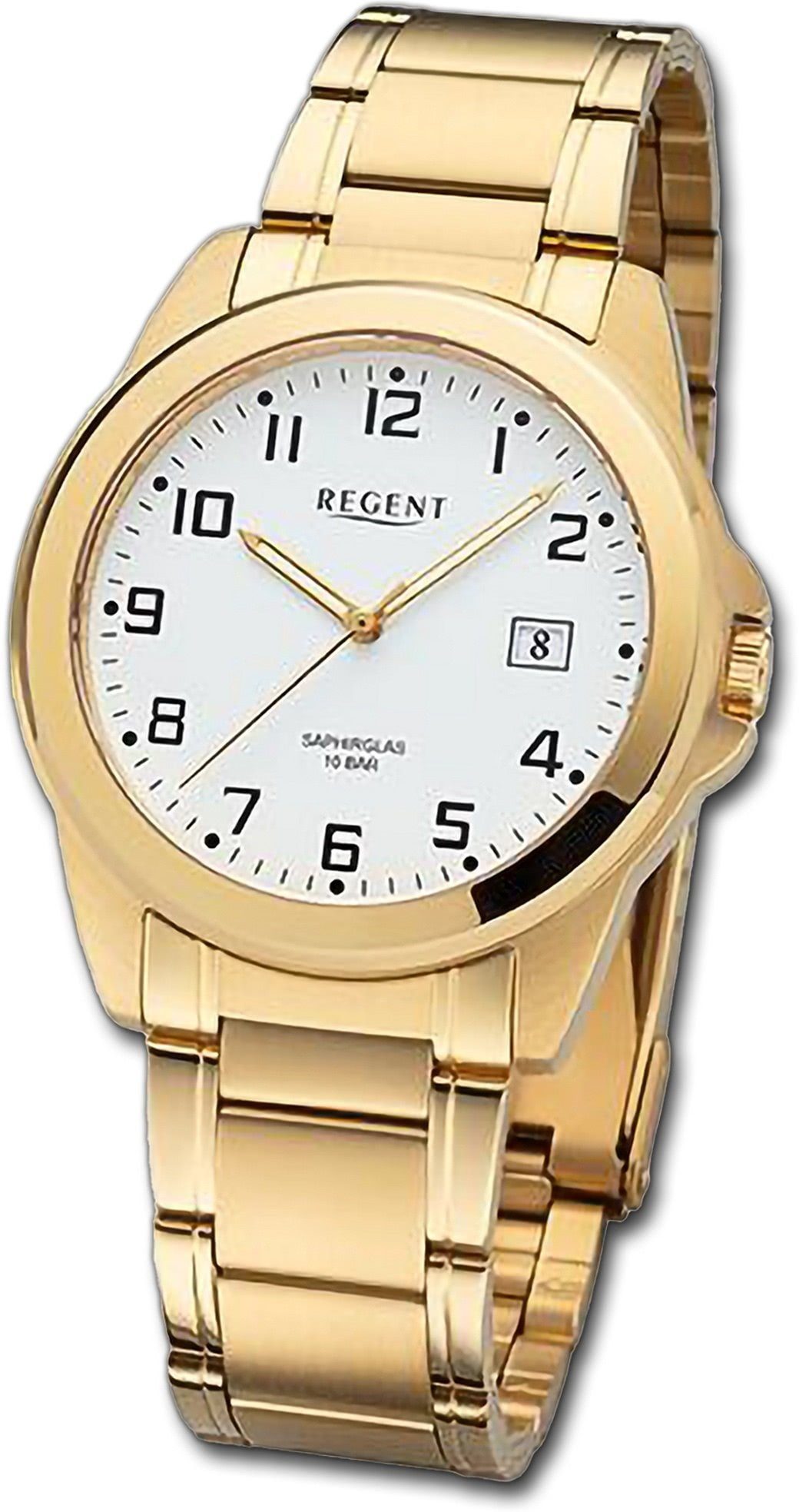 Regent 40mm) Gehäuse, Quarzuhr Armbanduhr Regent gold, extra Analog, groß Herrenuhr Metallarmband (ca. rundes Herren