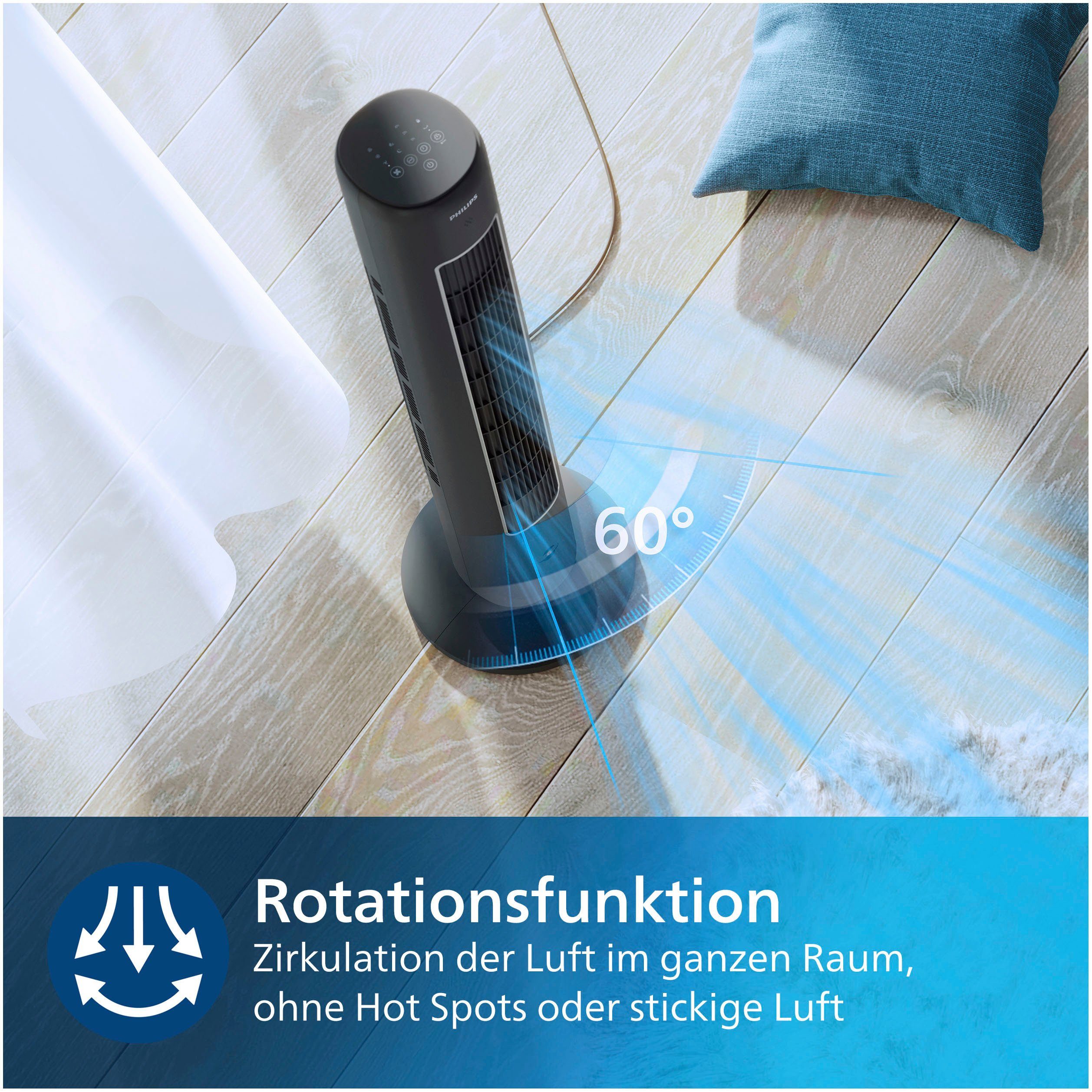 Philips Turmventilator 5000 Series CX5535, 3 Stufen, Höhe 105cm, inkl. Fernbedienung, geeignet als Aroma-Diffuser