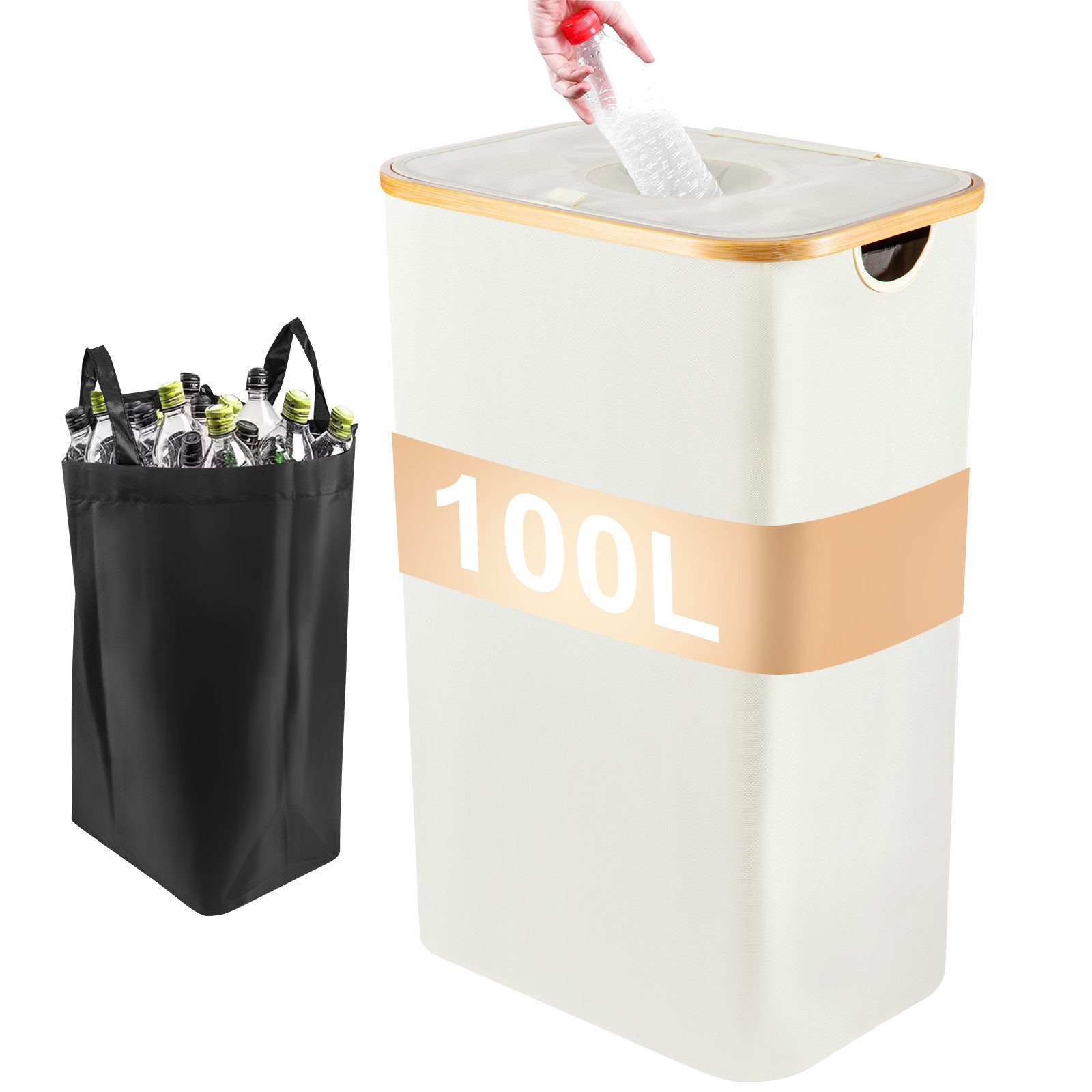 Youyijia Kehrgutsammelbehälter 100L Pfandflaschen Behälter Mit Deckel & 2 Abnehmbaren Tragetaschen