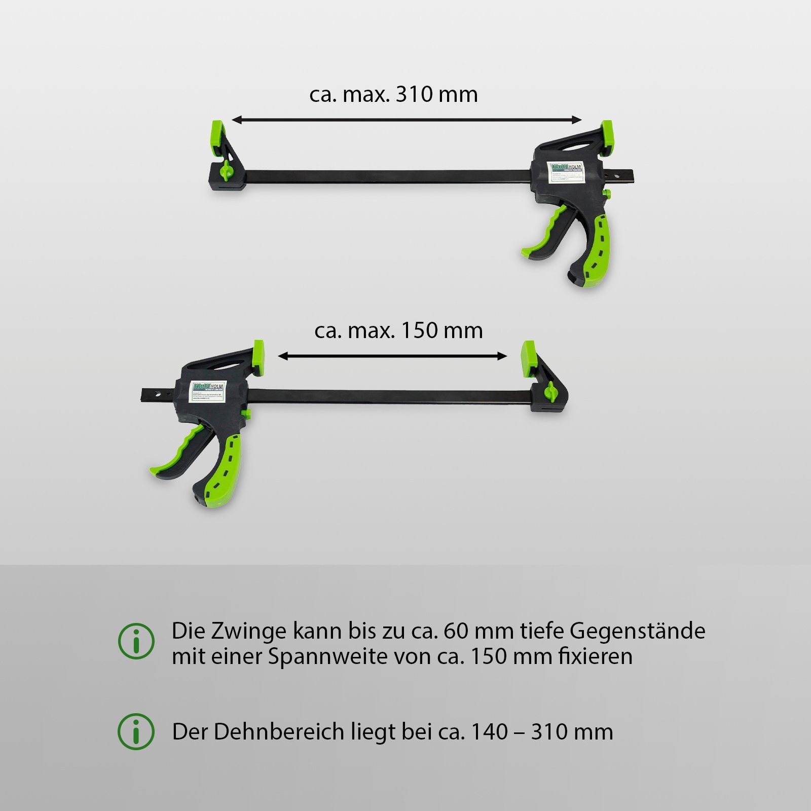 TRUTZHOLM Schraubzwinge 5x Einhandzwinge 60x150 mm Schnellspannzwinge Schraubzwinge Spanner, (Set)