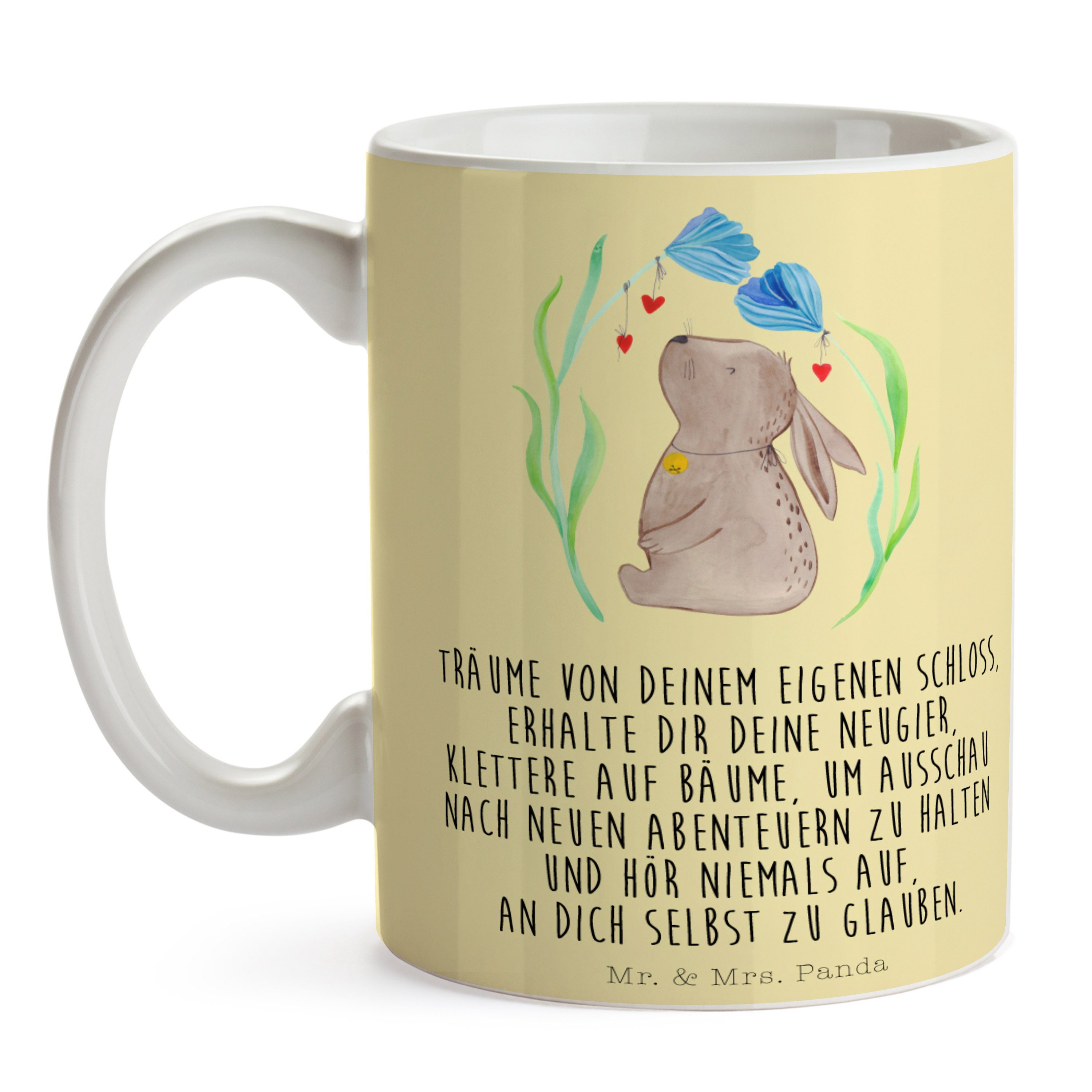 Geschenk, Panda Teebecher, Mrs. Keramik Gelb - Mr. Tasse Pastell - & Hase Osterdeko, Ostergesc, Blume