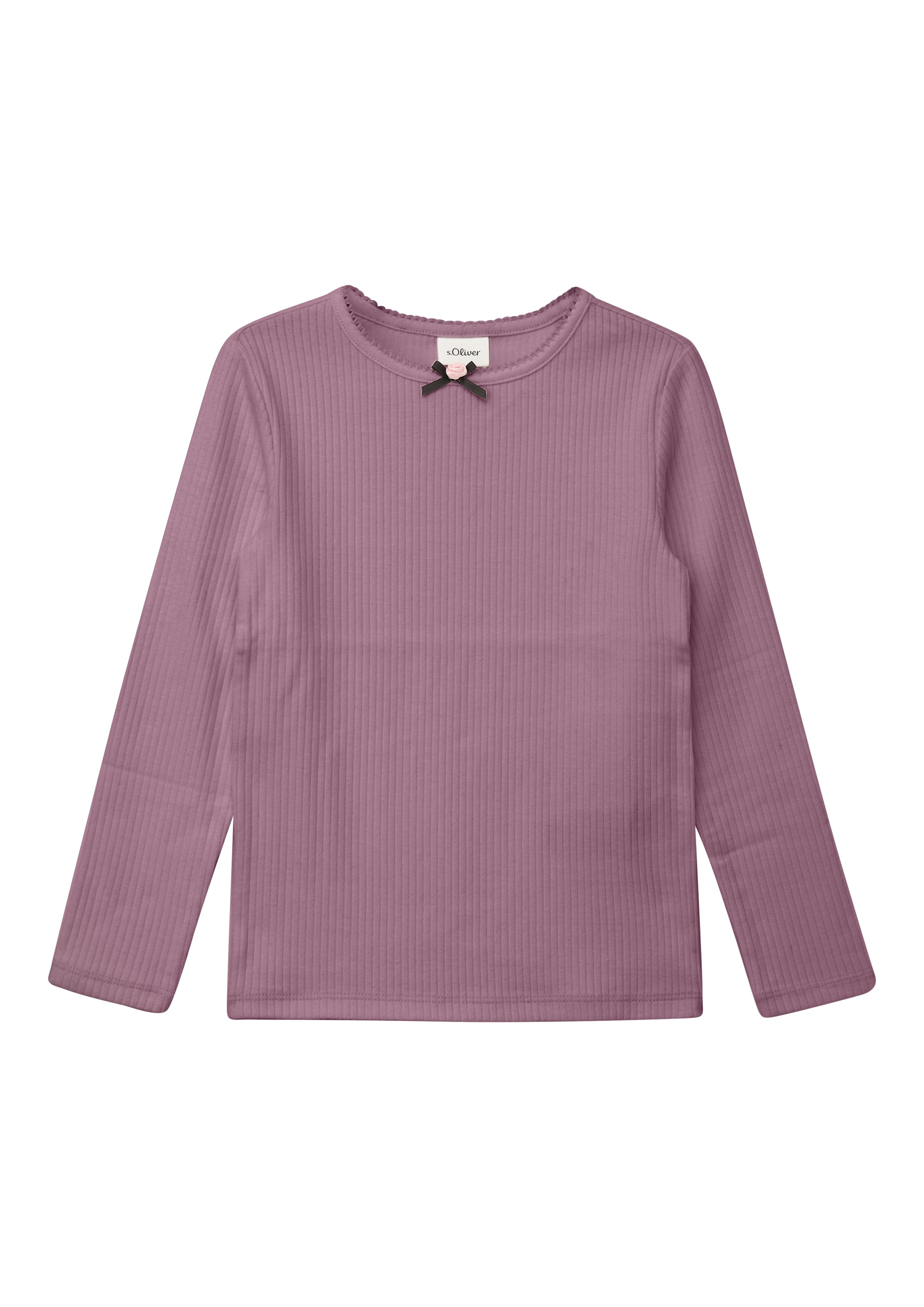 s.Oliver Junior Langarmshirt in Ripp-Qualität / Häkelkante am Ausschnitt mit Blüte / für Girls