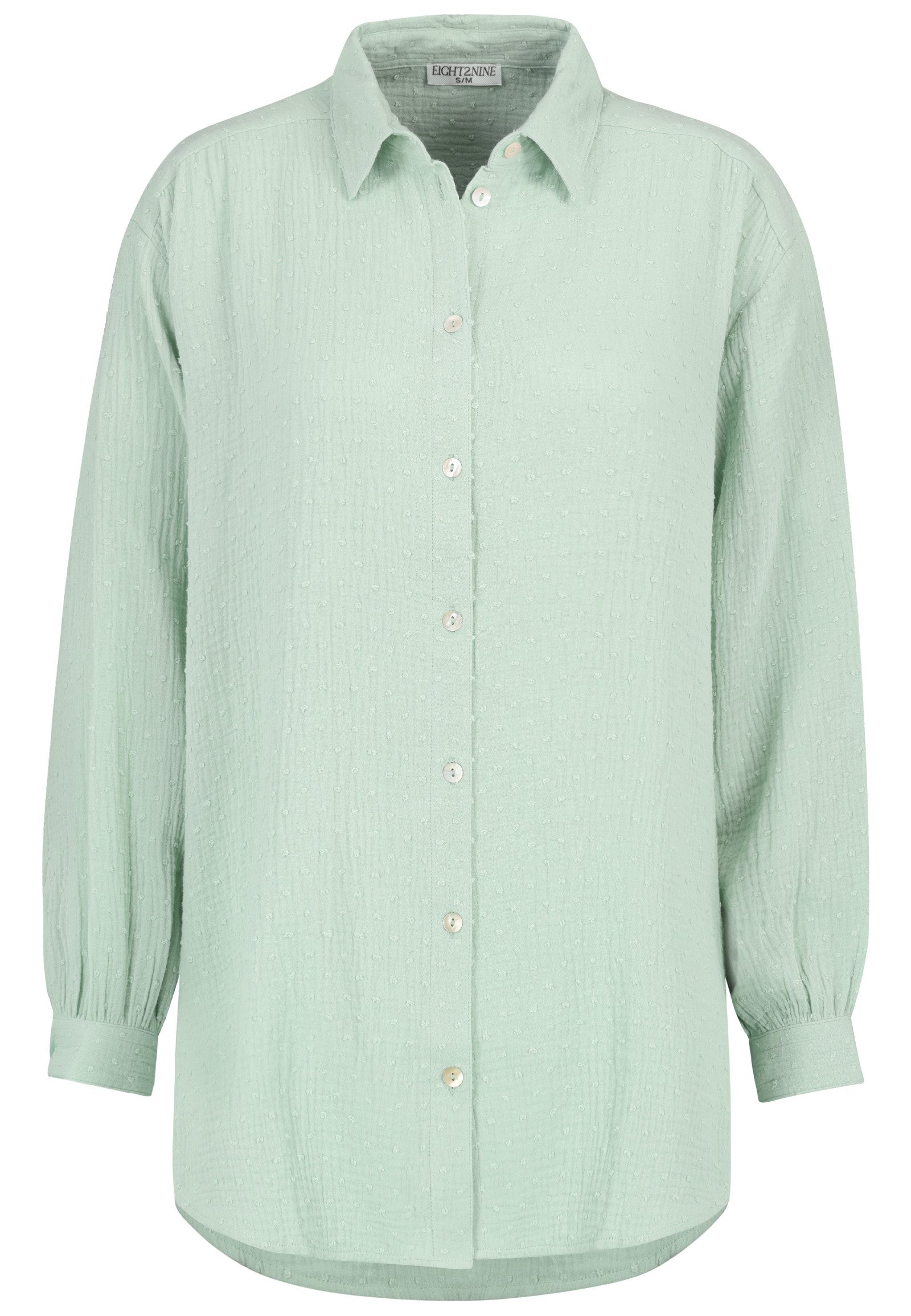 Eight2Nine Blusenshirt Leichtes Strukturdesign Knopfleiste für Damen (1-tlg) Baumwolle Normal Fit Knopfleiste Langarm Einfarbig