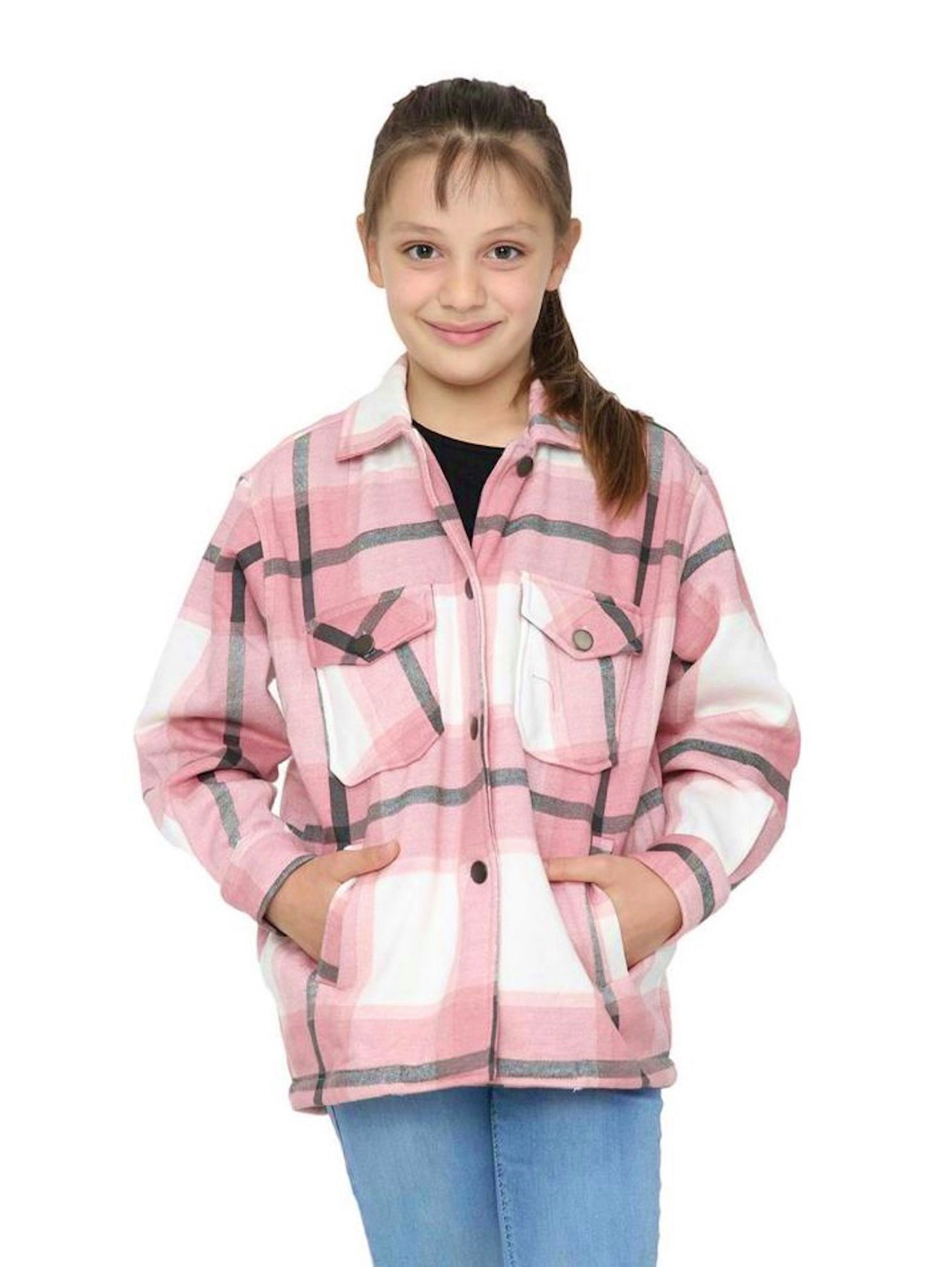 Worldclassca Karohemd Worldclassca Mädchen Karo Hemd Hemdjacke Kariert Kinder Holzfällerhemd Rosa