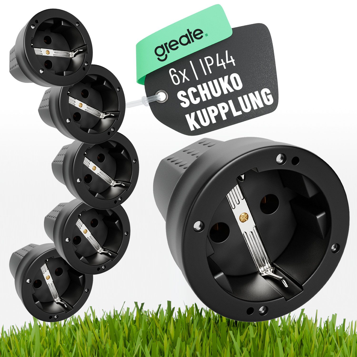 greate. Steckdose 6x Schutzkontakt Kupplung - IP44 Schutzkontaktkupplung Schuko Kupplung, 1-St.