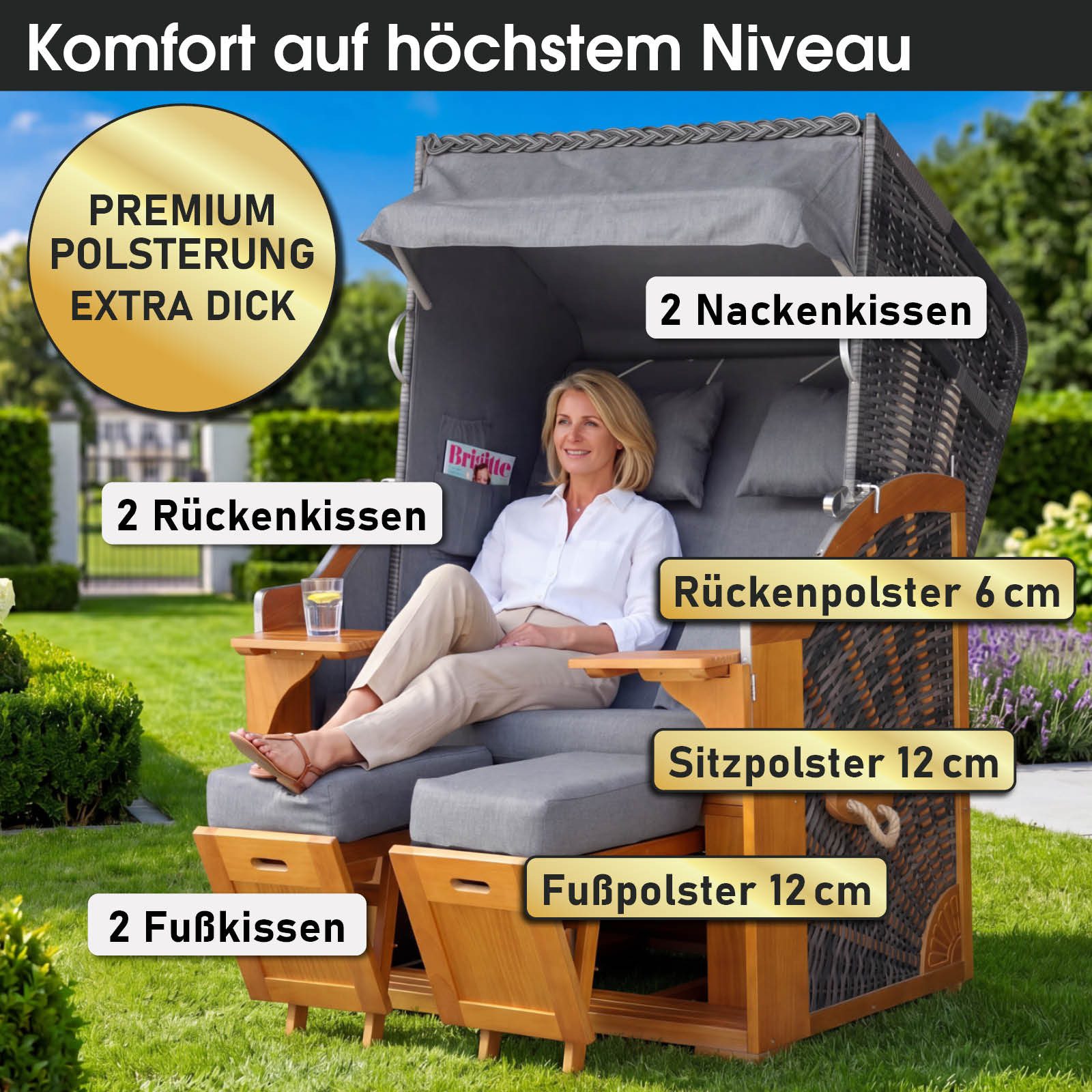 BRAST Strandkorb BRAST Strandkorb Bornholm Premium, 123cm Breite, 3 Designs, Bornholm
