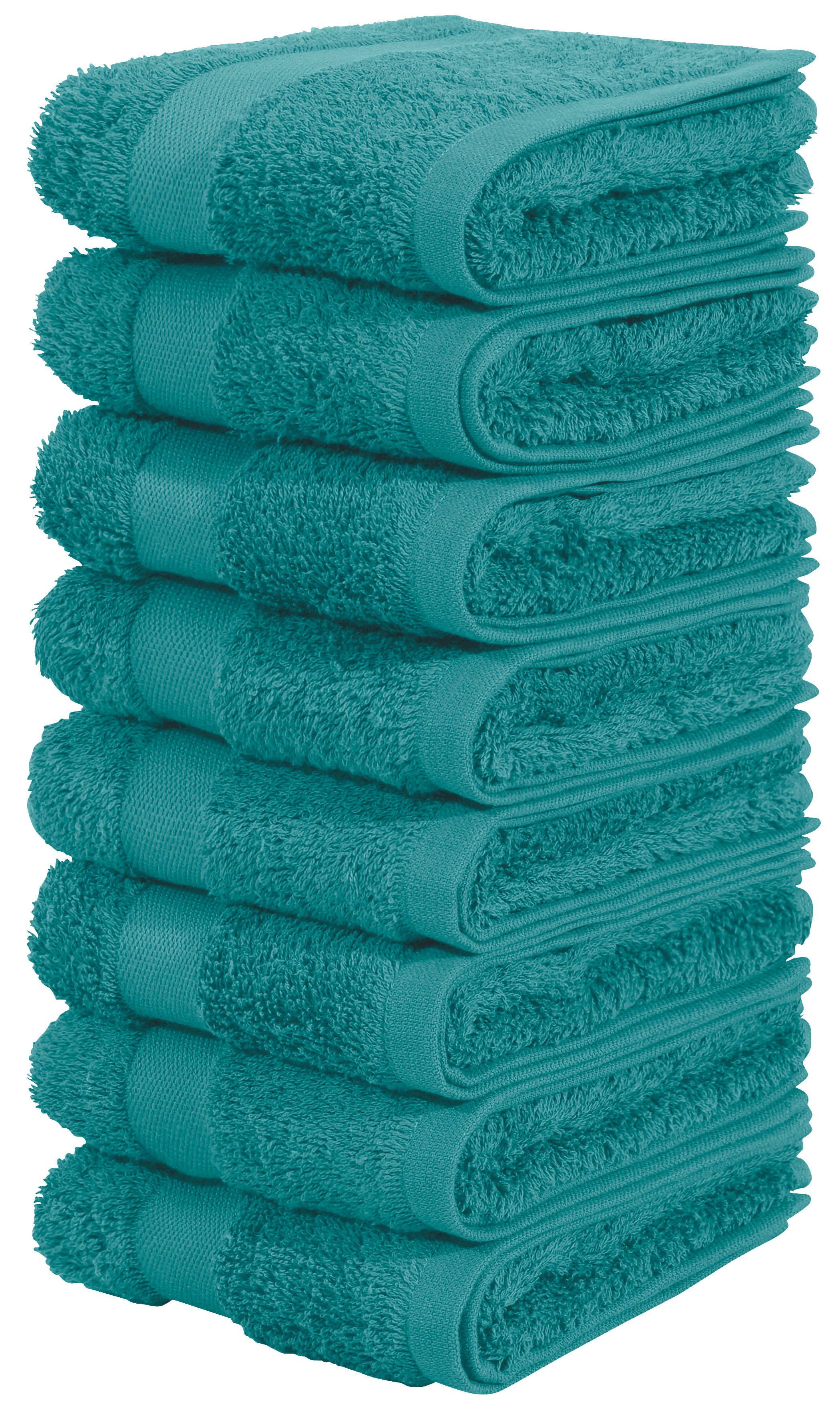 OTTO home Gästehandtücher Vanessa, 8 Gästehandtücher, 30x50cm, in Standard- und Premium-Qualität, Walkfrottee (Set, 8-St), Handtücher mit Bordüre, 100% Baumwolle, einfarbig, weich