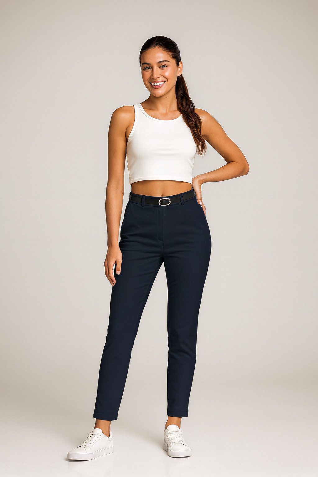 Kendindza Collection Stretch-Hose Damen Hose Stretch mit Gürtel Stoffhose D günstig online kaufen
