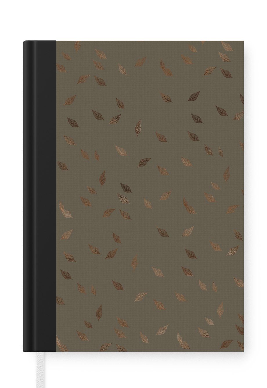 MuchoWow Notizbuch Muster - Blätter - Grün - Bronze, Journal, Merkzettel, Tagebuch, Notizheft, A5, 98 Seiten, Haushaltsbuch