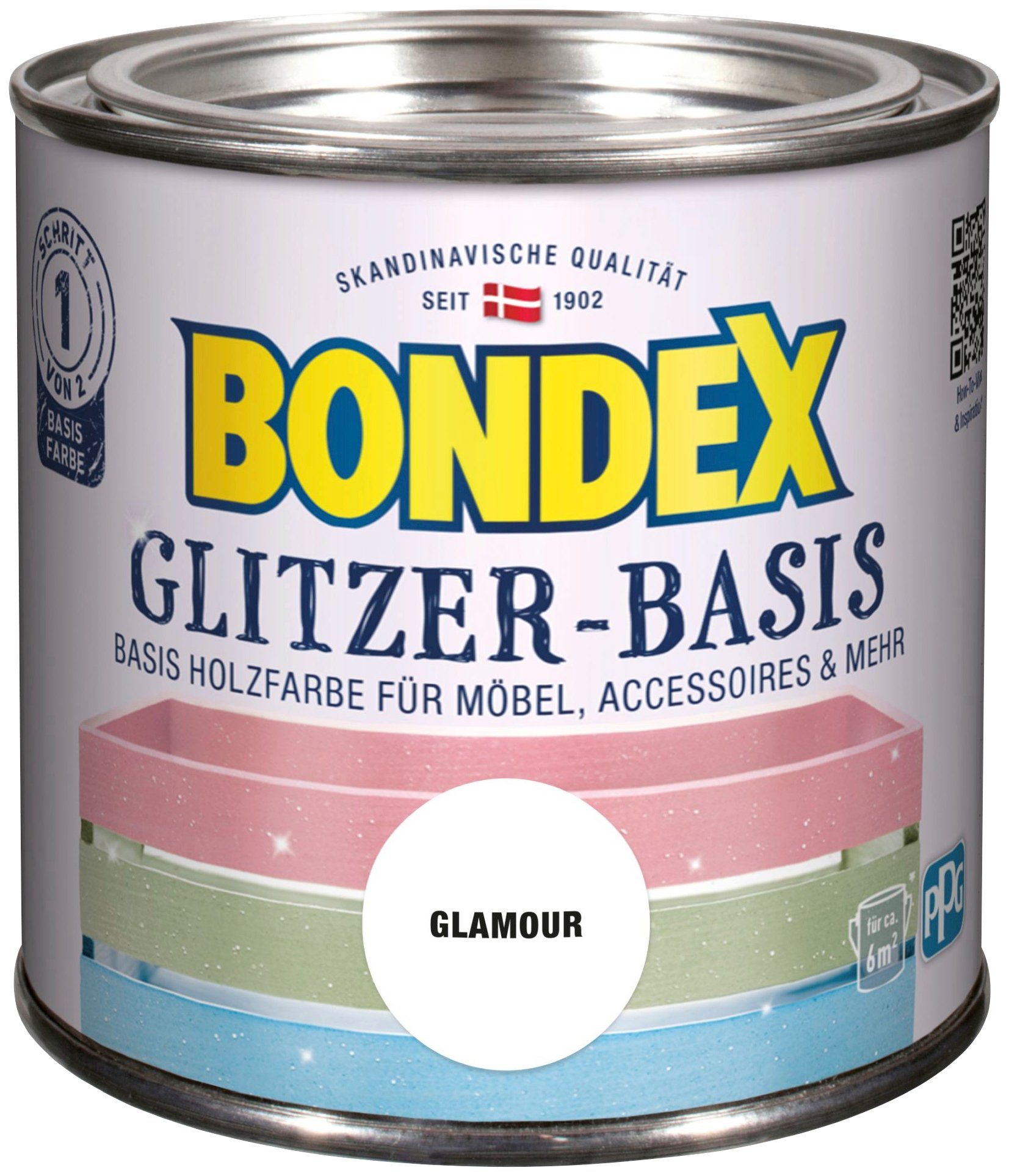 Bondex Bastelfarbe GLITZER-BASIS, Basis Holzfarbe für Möbel & Accessoires, 0,5 l Glamour