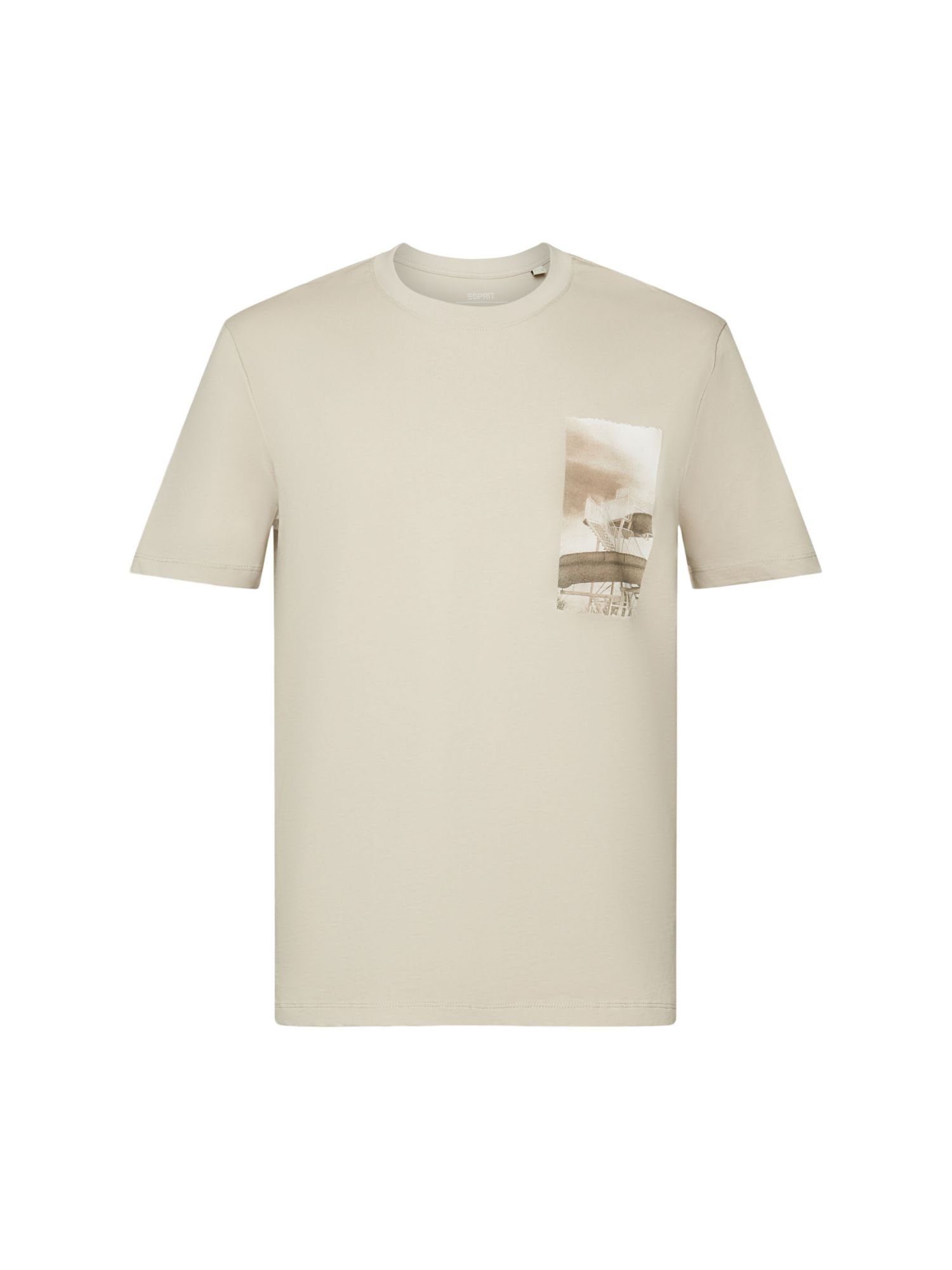 Esprit T-Shirt T-Shirt mit Print auf der Brust, 100 % Baumwolle (1-tlg) DUSTY BEIGE